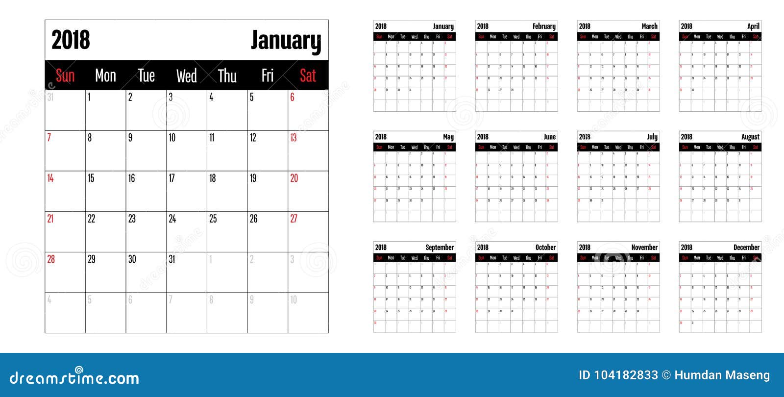 2018 Calendar Planner Memo Design Template Stock Vector Illustration