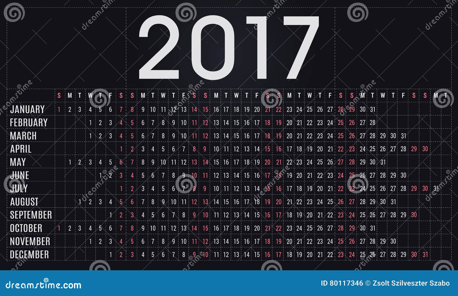 2017 Calendar, Planner, Schedule for Companies and Private Use Stock
