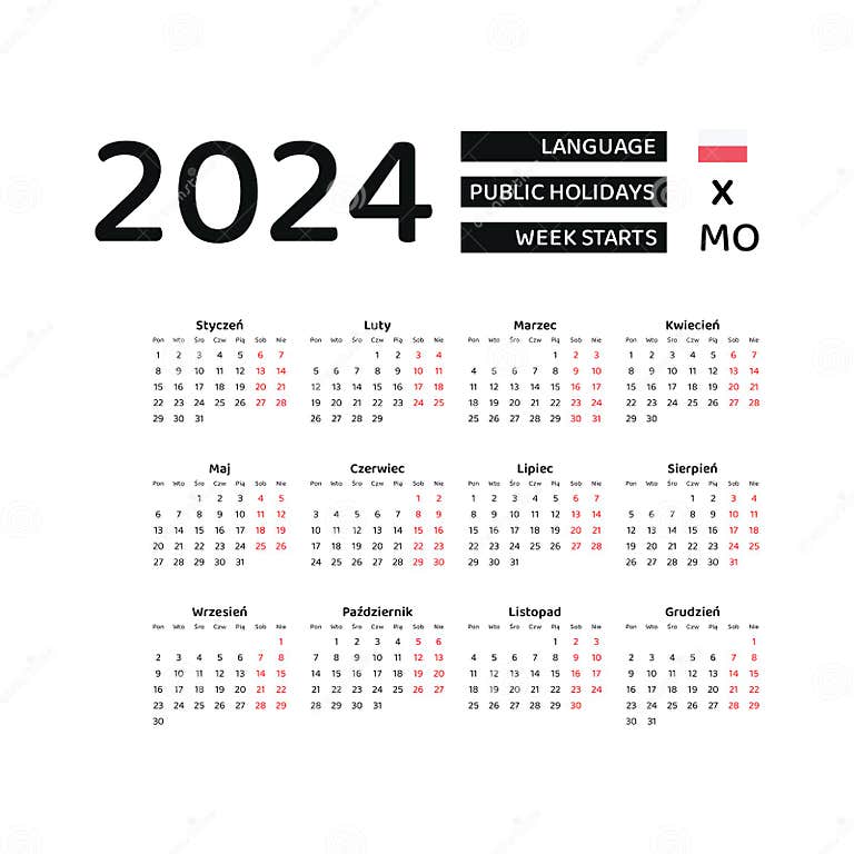 Calendar 2025 Polish Language with Poland Public Holidays. Week Starts
