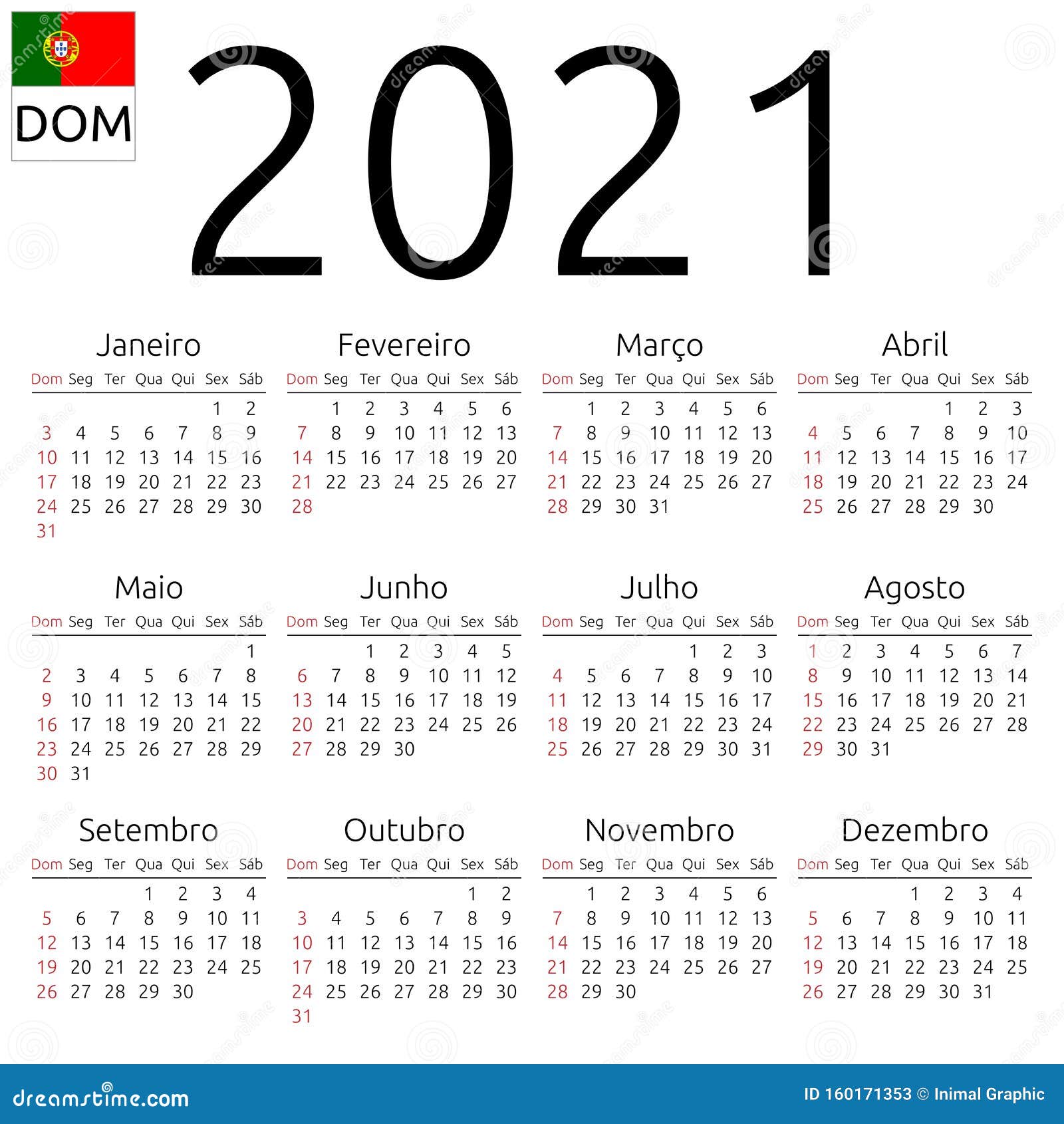 Calendar 2021 Portuguese Sunday Stock Vector Illustration Of Black Neat 160171353 calendrier portugal 2022 2021
