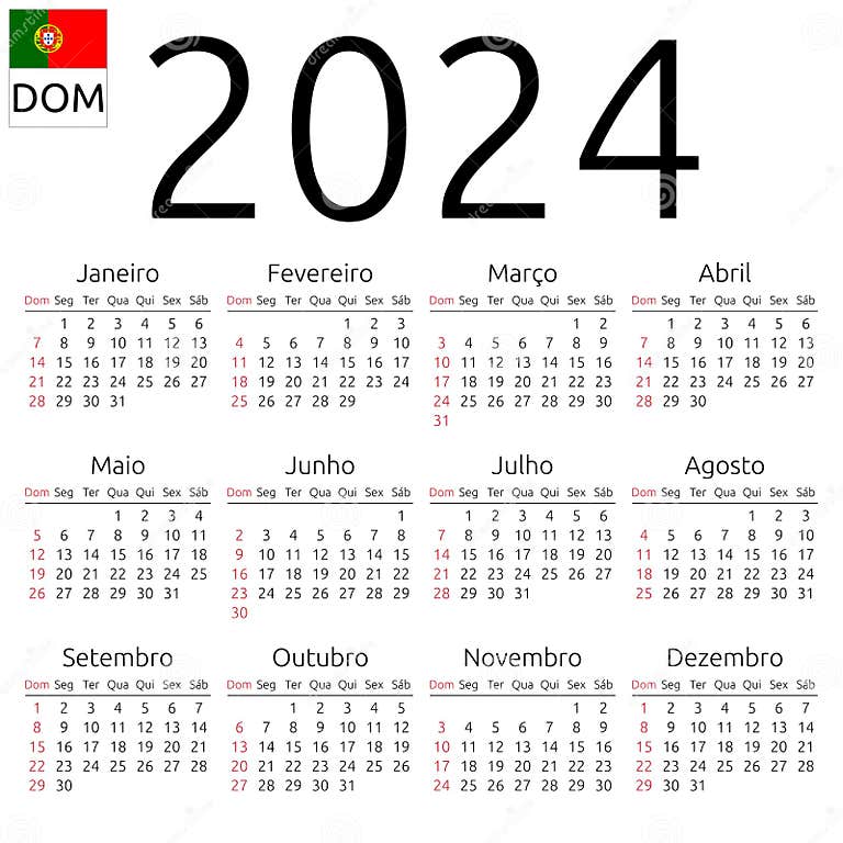 Calendar 2025, Portuguese, Sunday Stock Vector Illustration of simple