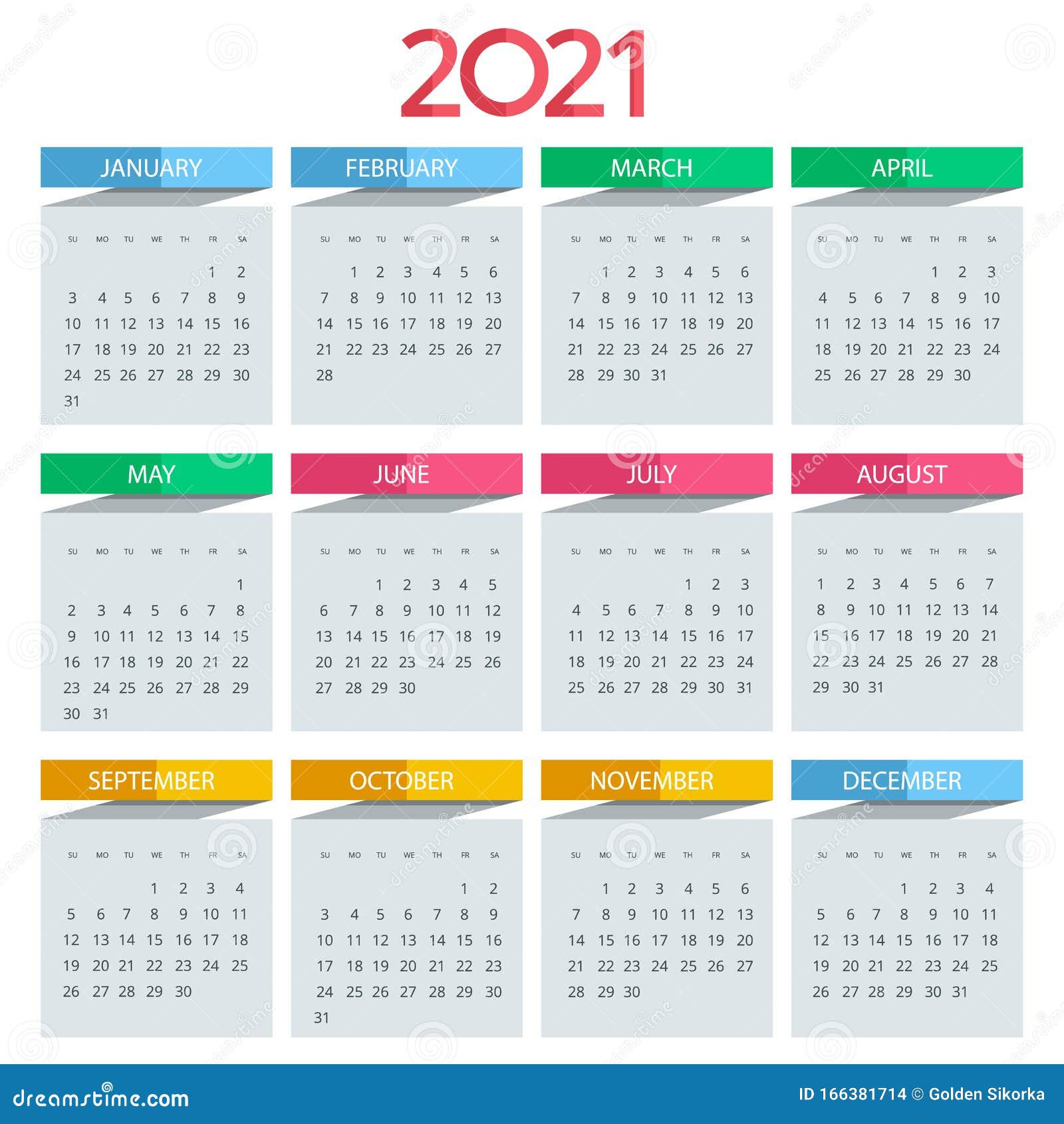 2021 Calendar Print Template With Place For Photo Your Logo And Text