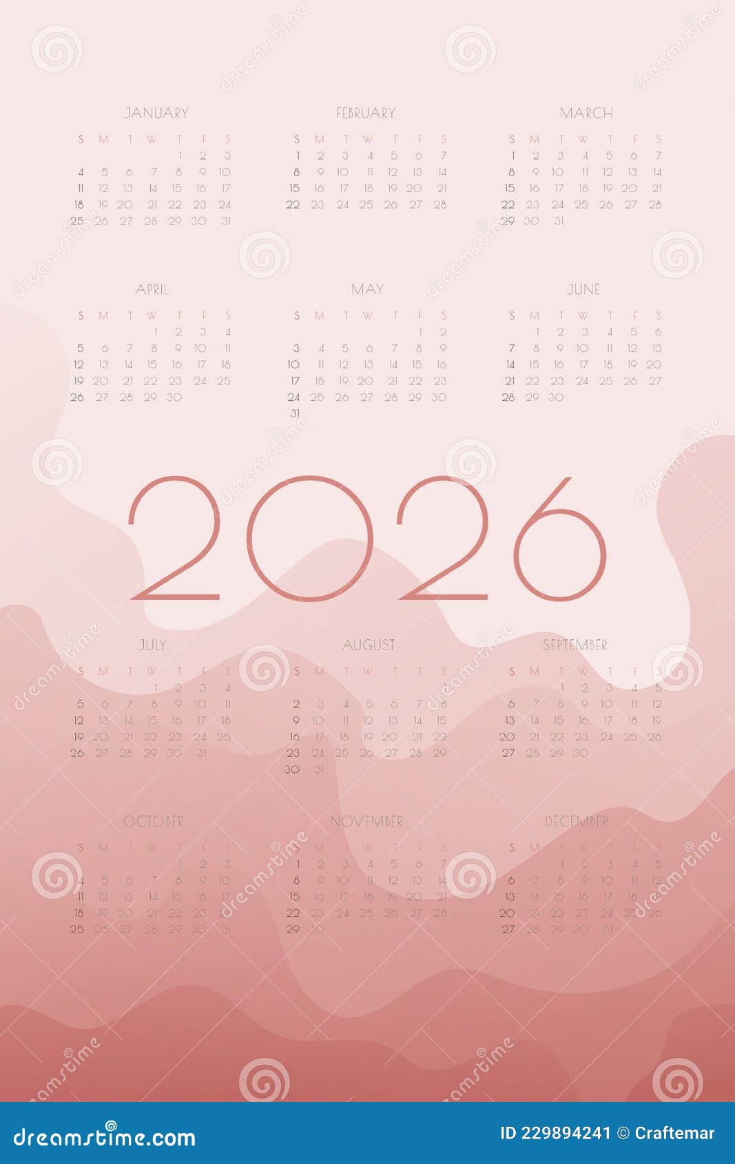 2026 Calendar Template In Classic Strict Style. Monthly Calendar