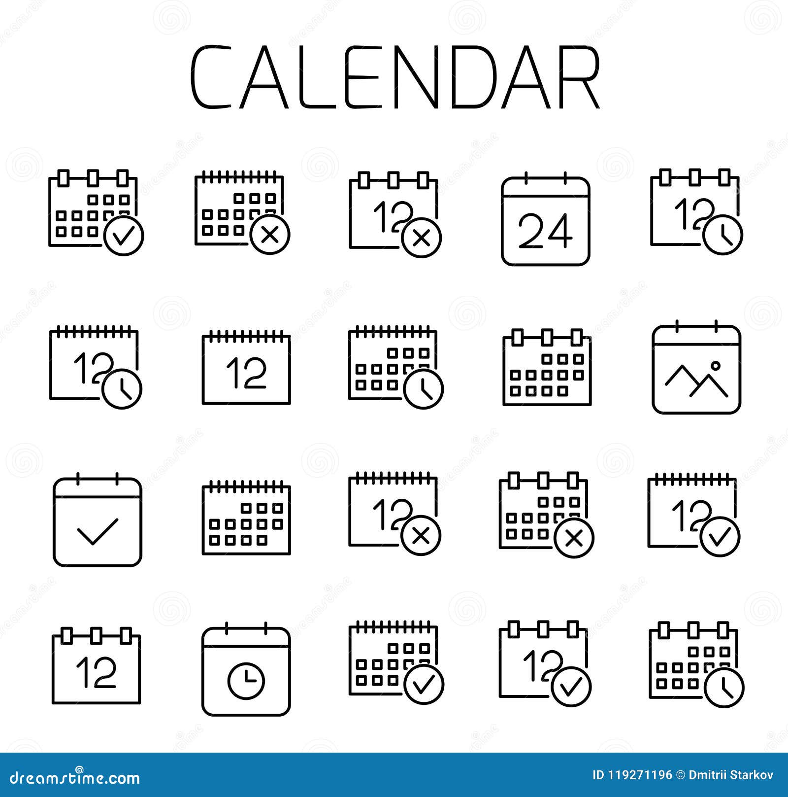 Calendar Related Vector Icon Set. Stock Vector Illustration of