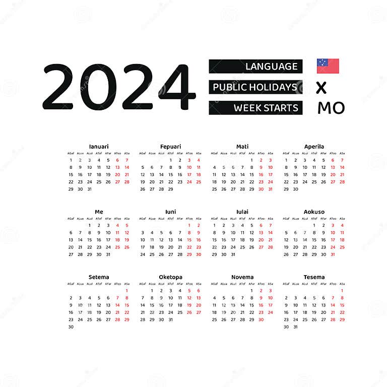 Calendar 2024 Samoan Language with Samoa Public Holidays. Week Starts