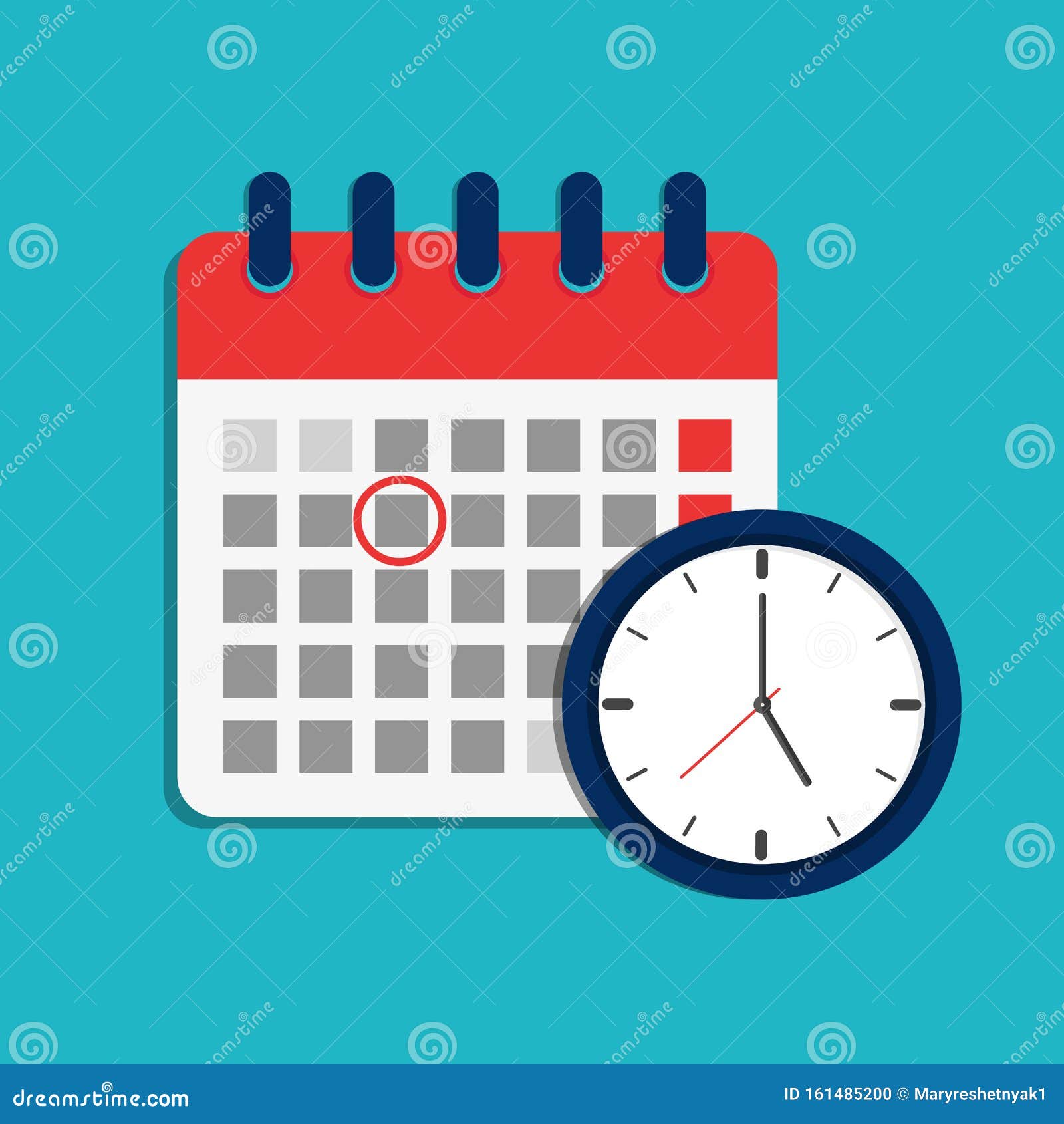 calendar schedule and clock icon. time appointment, reminder date concept. flat organizer, timesheet, time management with alarm
