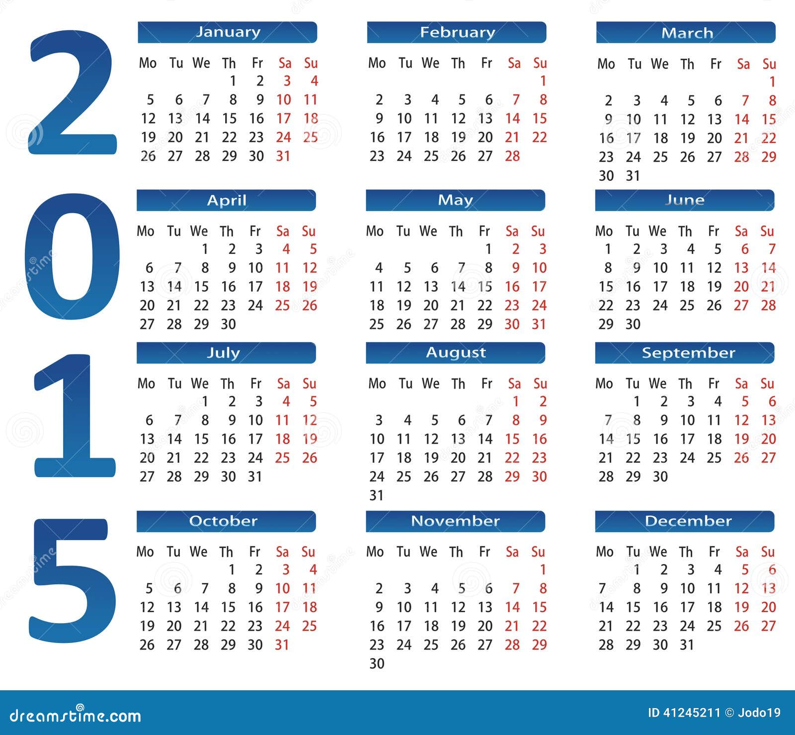 2015 calendar stock vector illustration of planning 41245211 monday through sunday calendar 2015