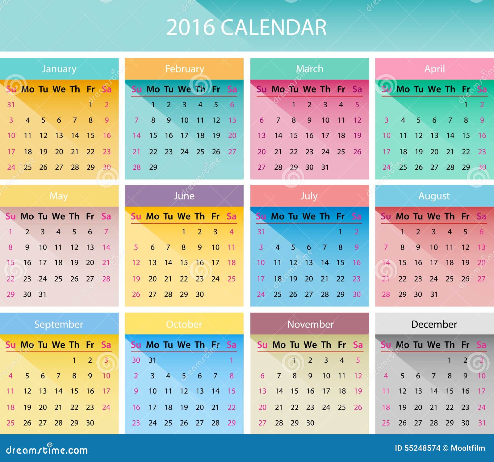 The 2016 Calendar Stock Vector - Image: 55248574