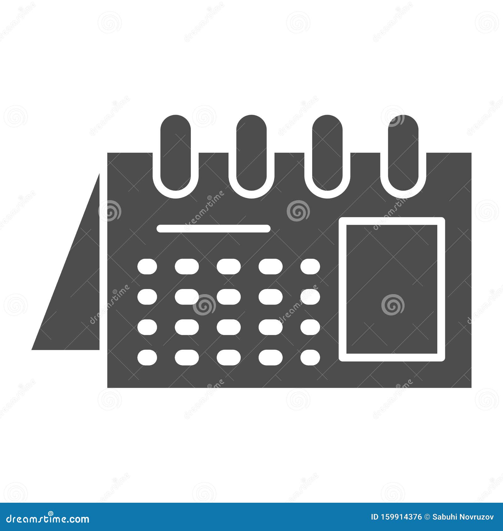 Calendar Solid Icon. Reminder on Spiral Vector Illustration Isolated on
