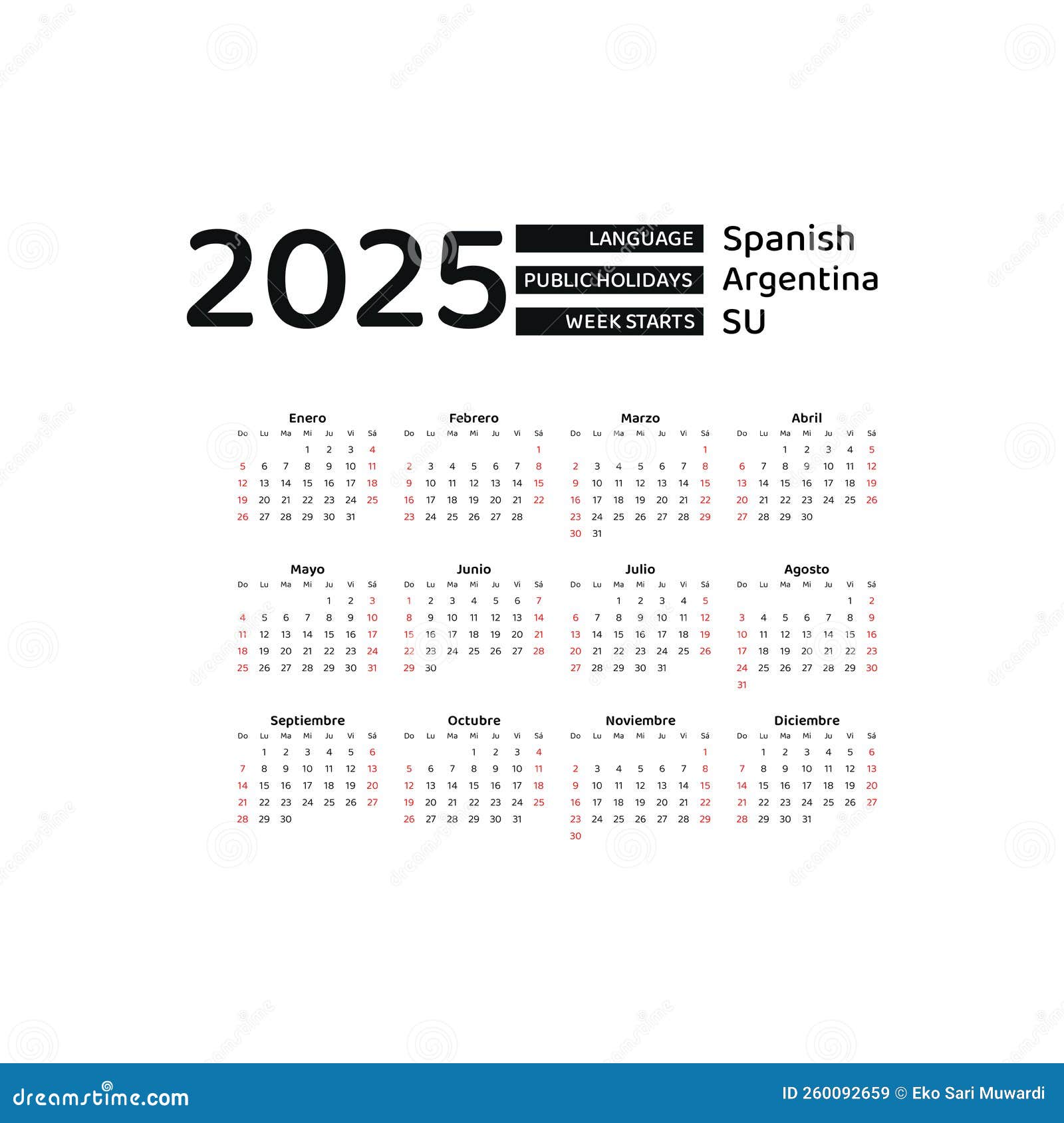 calendar-2025-spanish-language-with-argentina-public-holidays-week-starts-from-sunday-stock