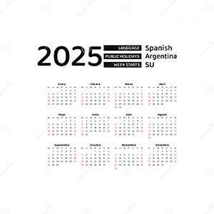 Calendar 2025 Spanish Language With Argentina Public Holidays Week Starts From Sunday Stock