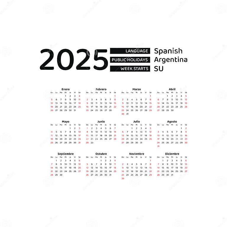 Calendar 2025 Spanish Language with Argentina Public Holidays. Week