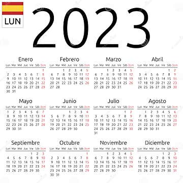 Calendar 2023, Spanish, Monday Stock Vector - Illustration of schedule
