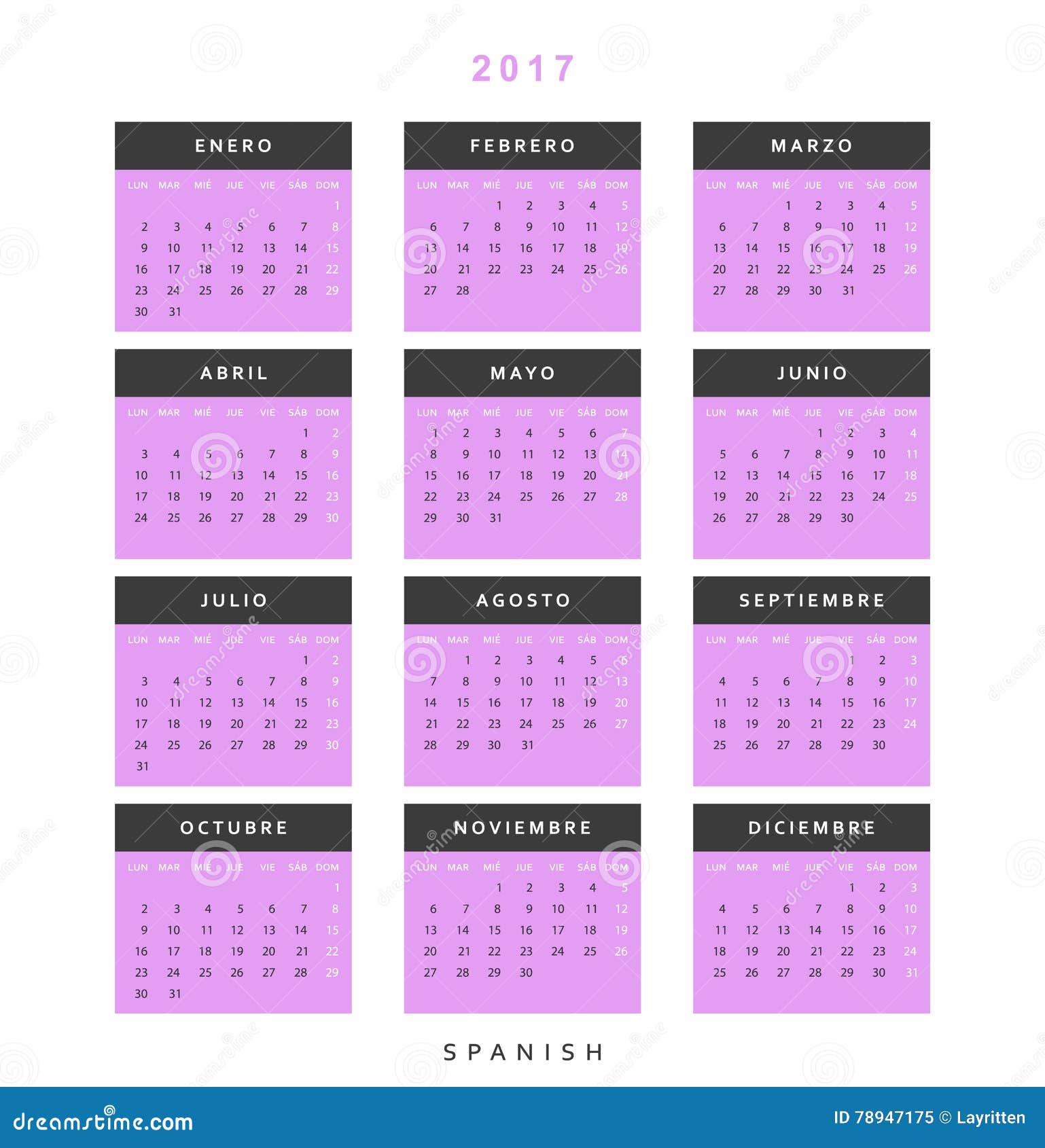 calendar-2017-in-spanish-simple-modern-stock-vector-illustration-of