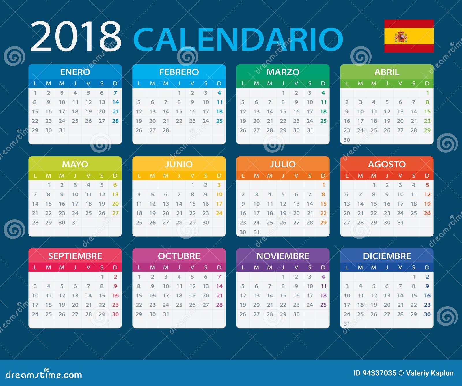 August 2018 Spanish Calendar