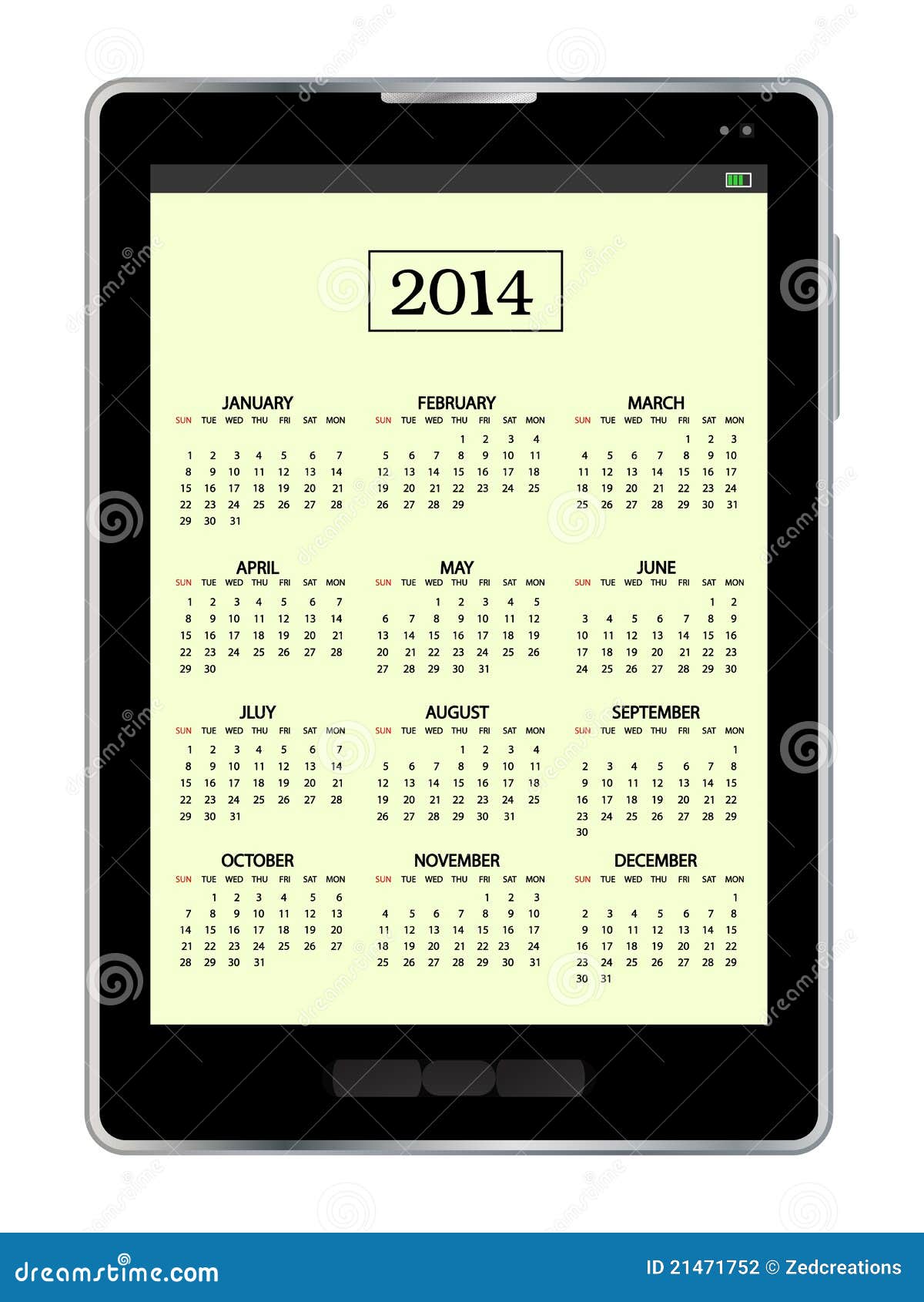 Calendar in tablet pc stock illustration. Illustration of friday 21471752