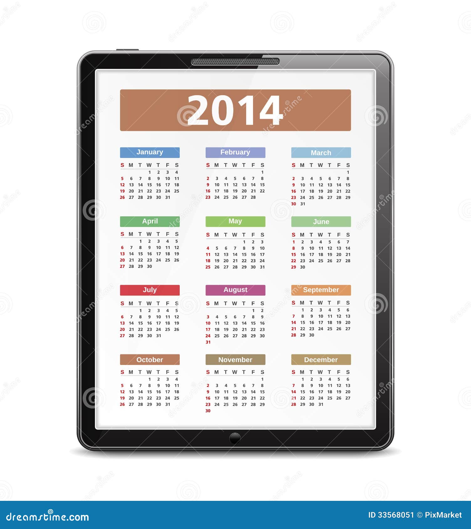 2014 Calendar in Tablet PC stock vector. Illustration of vector 33568051