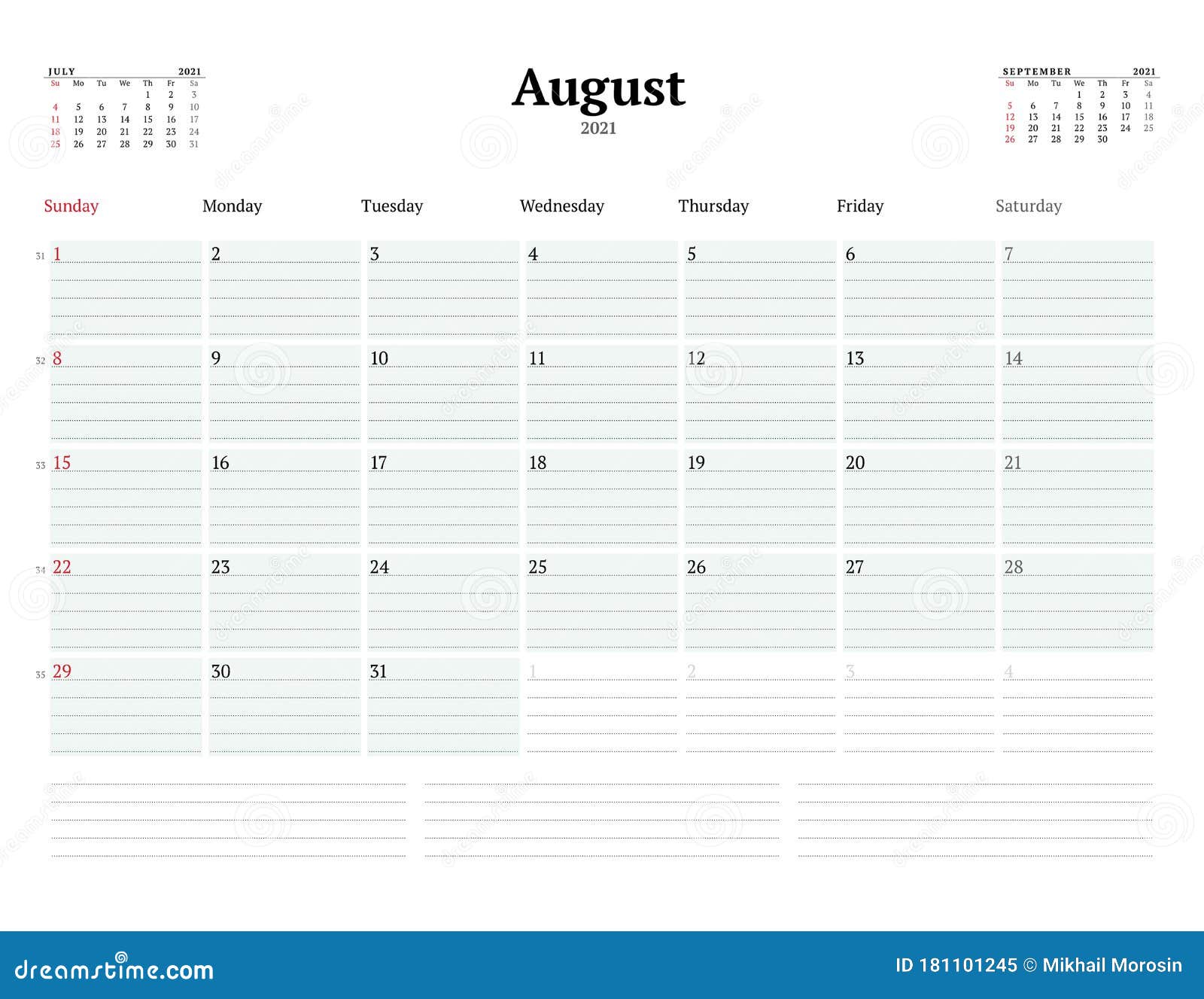 calendar template for august 2021 business monthly planner stationery design week starts on sunday stock illustration illustration of landscape annual 181101245