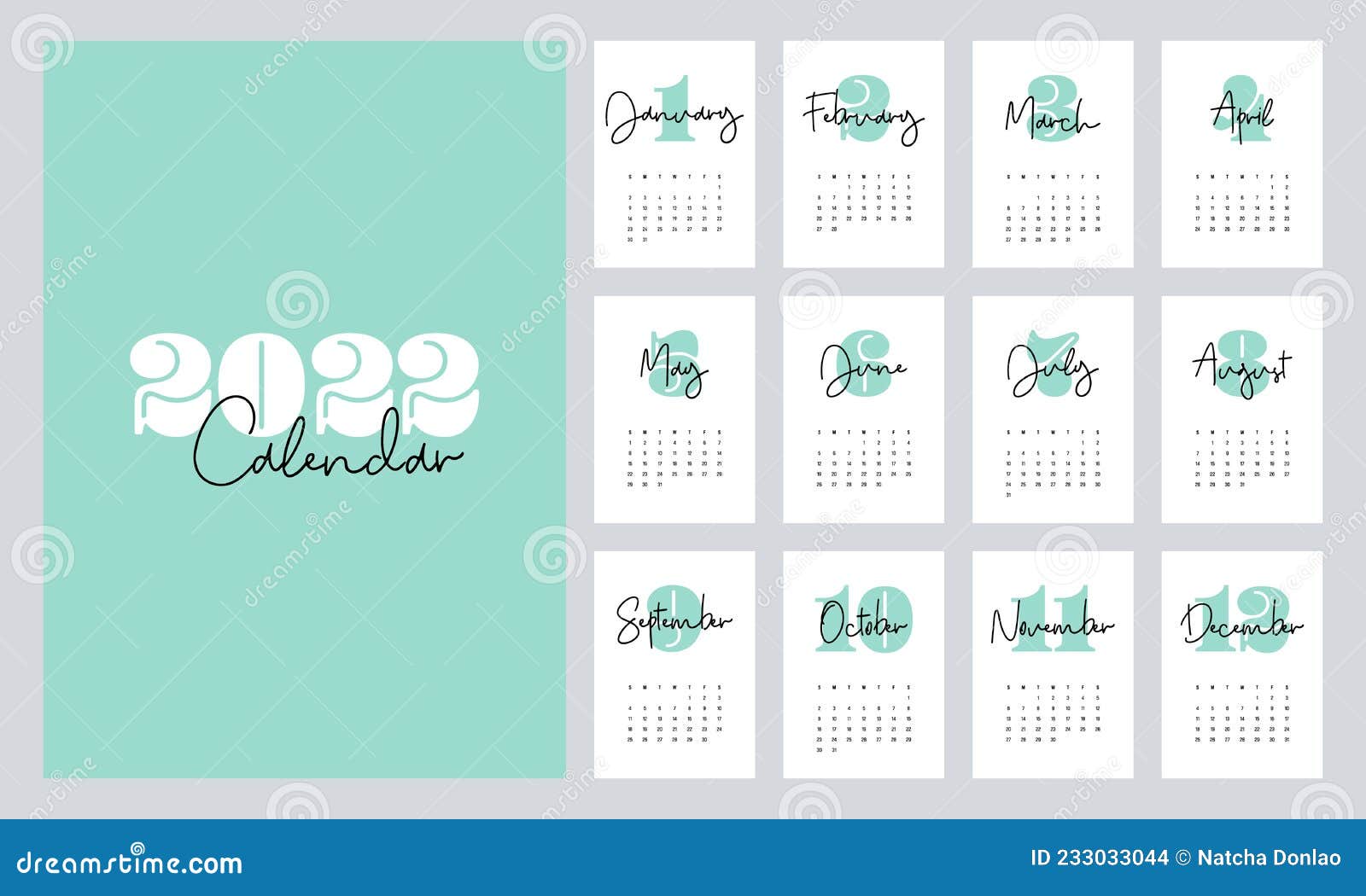 Calendar Template Design For 2022, Printable Monthly Planner Minimal Flat  Design Style Stock Vector - Illustration Of Decoration, Graphic: 233033044