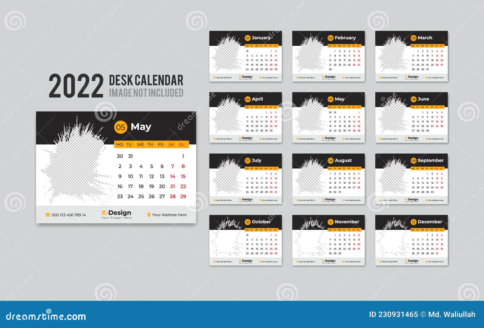 Print Ready Desk Calendar Template For 2022 Year, Desktop Monthly Office Calendar , Week Starts On Monday, Yearly Planner Stock Vector - Illustration Of Portrait, Annual: 230931465