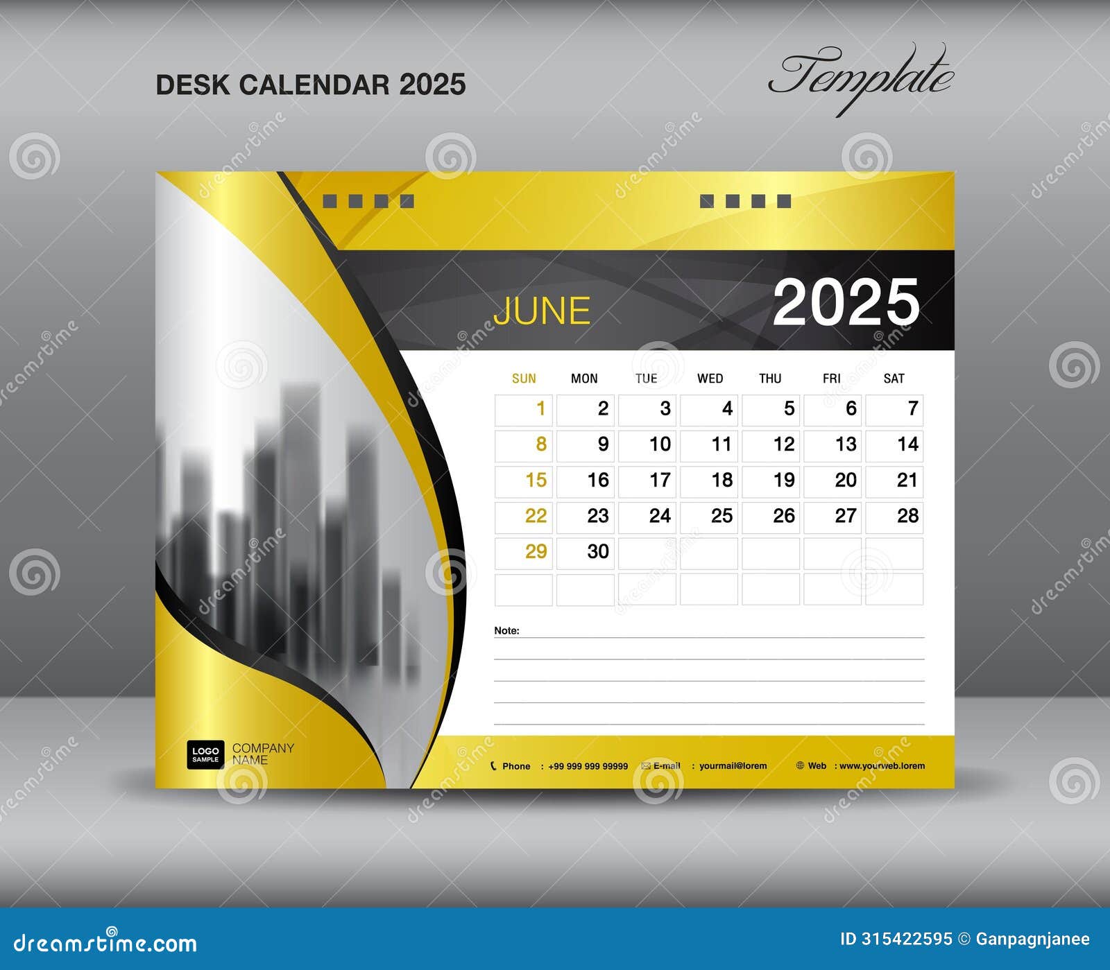 Calendar 2025 Template Gold Concept, August 2025 Template, Desk
