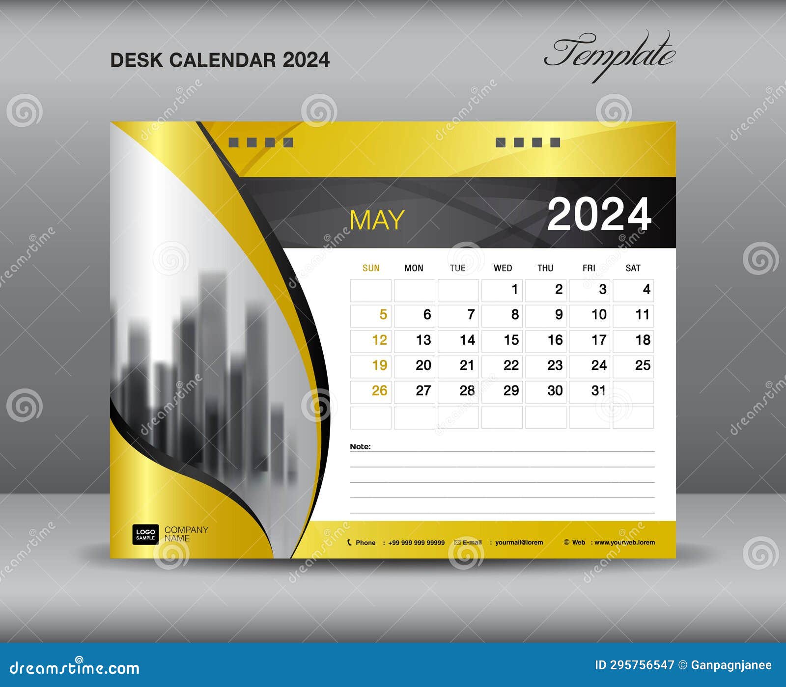 Calendar 2024 Template Gold Concept, May 2024 Template, Desk Calendar