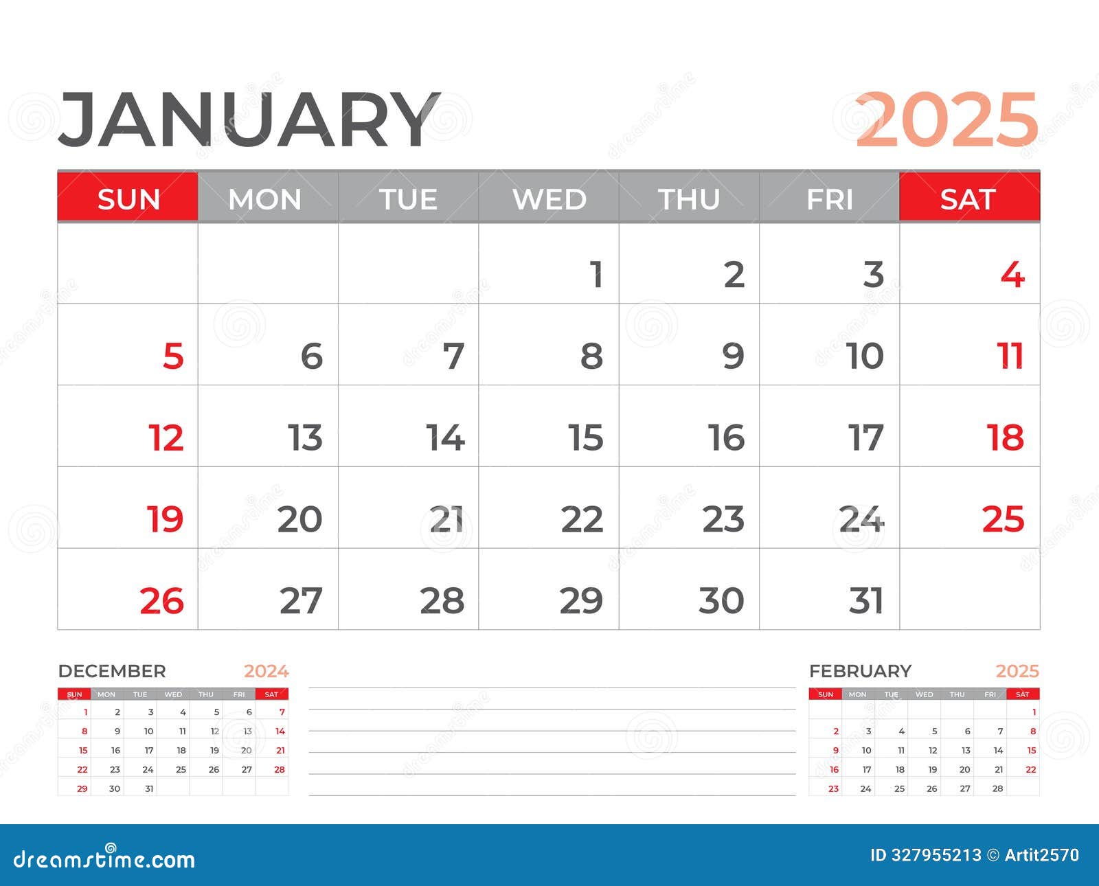 Calendar 2025 Template, January 2025 Page, Desk Calendar 2025 Year, Planner Design, Wall