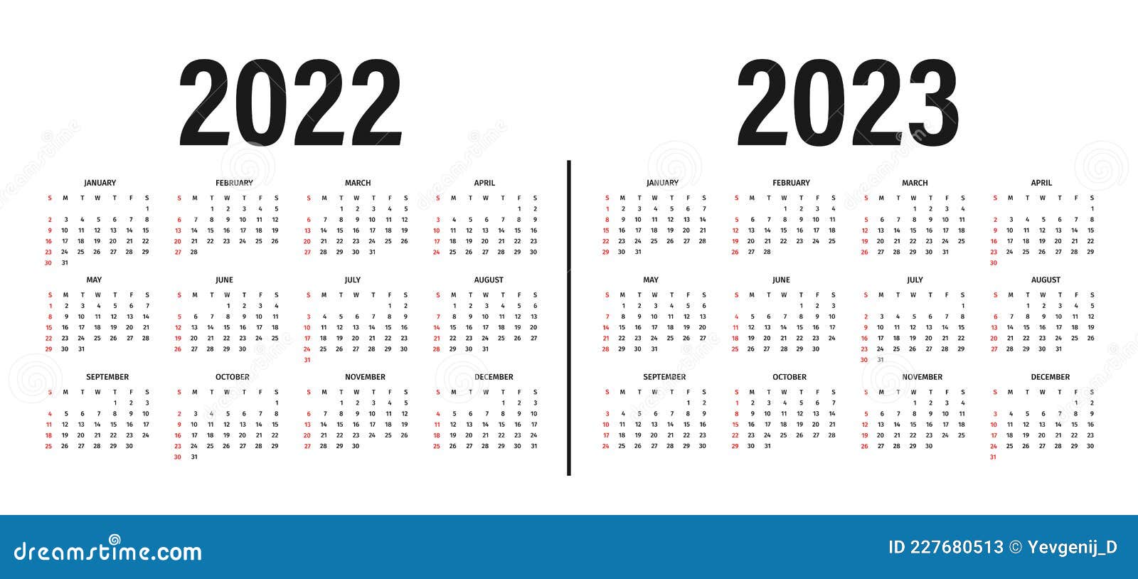 Calendar 2022 And 2023 Template. Calendar Layout In Black And White Colors. Week Starts On Sunday. Modern 2022 And 2023 Calendar Stock Vector - Illustration Of Calendar, Office: 227680513