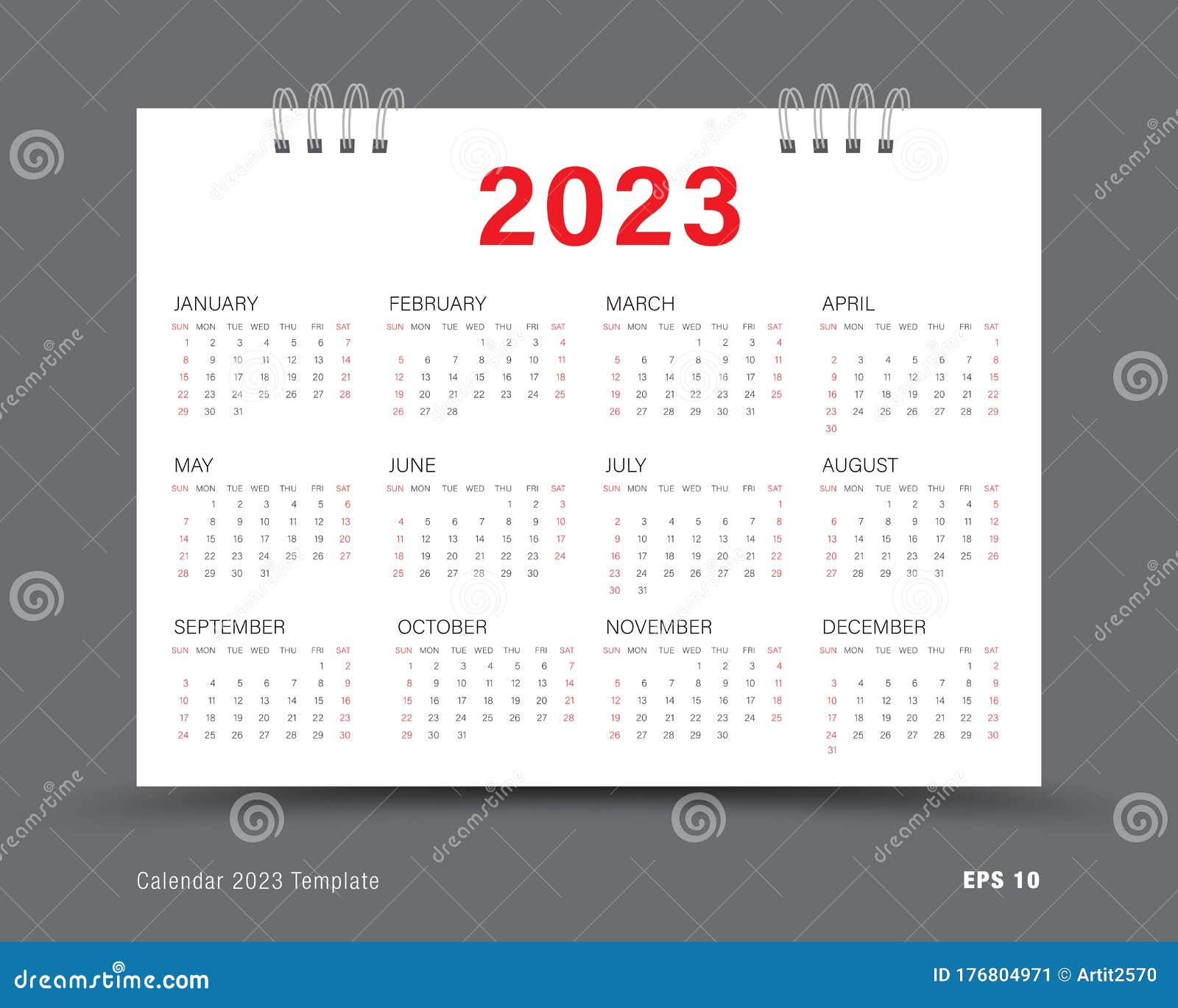 Calendar 2023 Template Layout, 12 Months Yearly Calendar Set in 2023