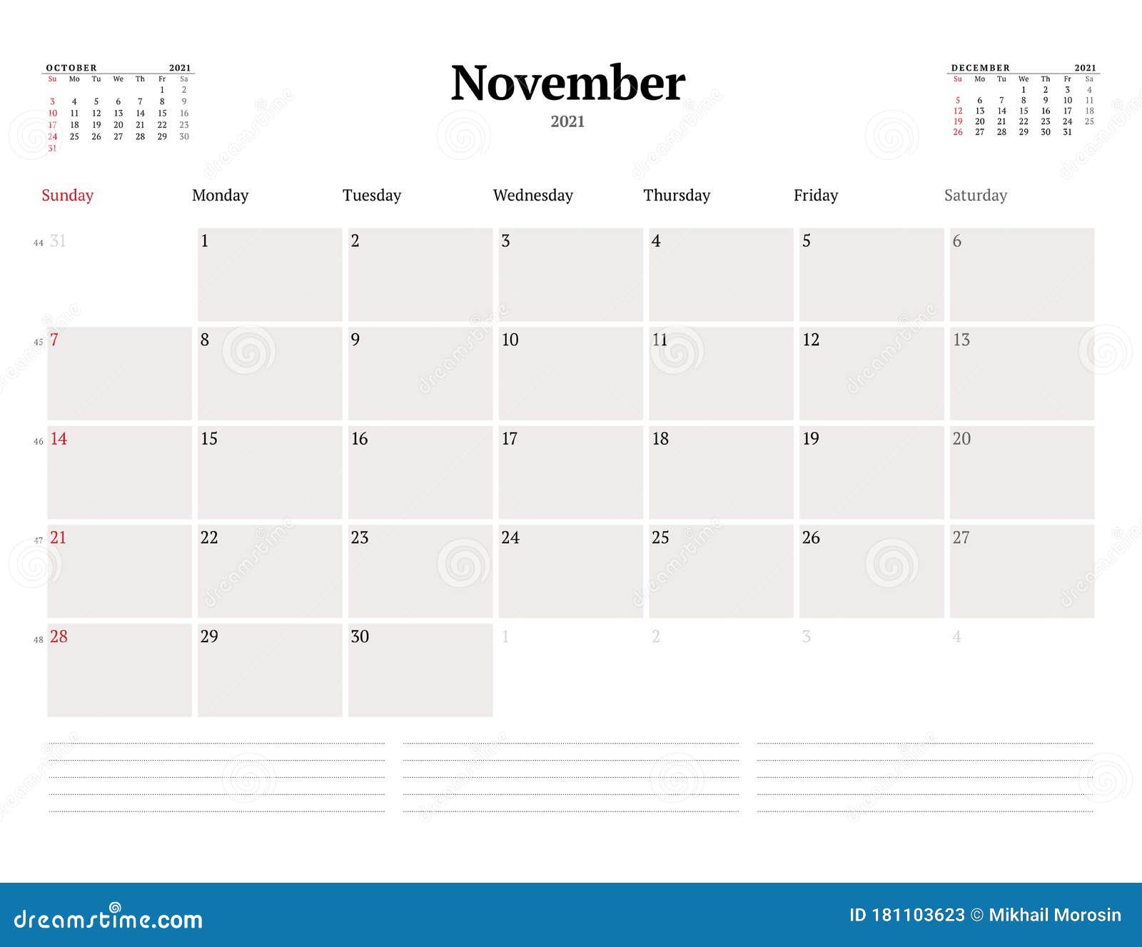 Calendar Template For November 2021 Business Monthly Planner Stationery Design Week Starts On Sunday Stock Illustration Illustration Of Digital Monday 181103623 digital calendar template 2021