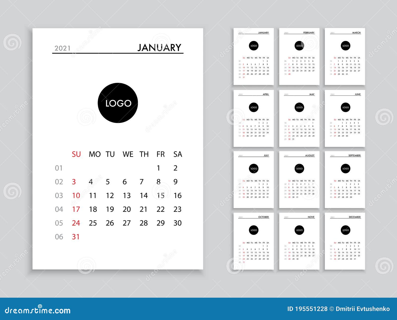 Calendar Template Vector Diary in a Minimalist Style Stock Vector Illustration of business, organizer: 195551228