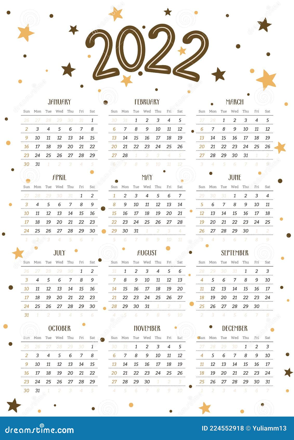 Portrait Calendar 2022 2022 Calendar Template In Portrait Orientation With Stars And Dots Stock  Vector - Illustration Of Dots, June: 224552918