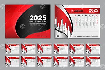 Calendar 2025 Template Set Vector Week Starts Sunday Set Of 12 Month 