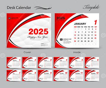 Calendar 2025 Template Set Vector Week Starts Sunday Set Of 12 Month Desk Calendar 2025 Year
