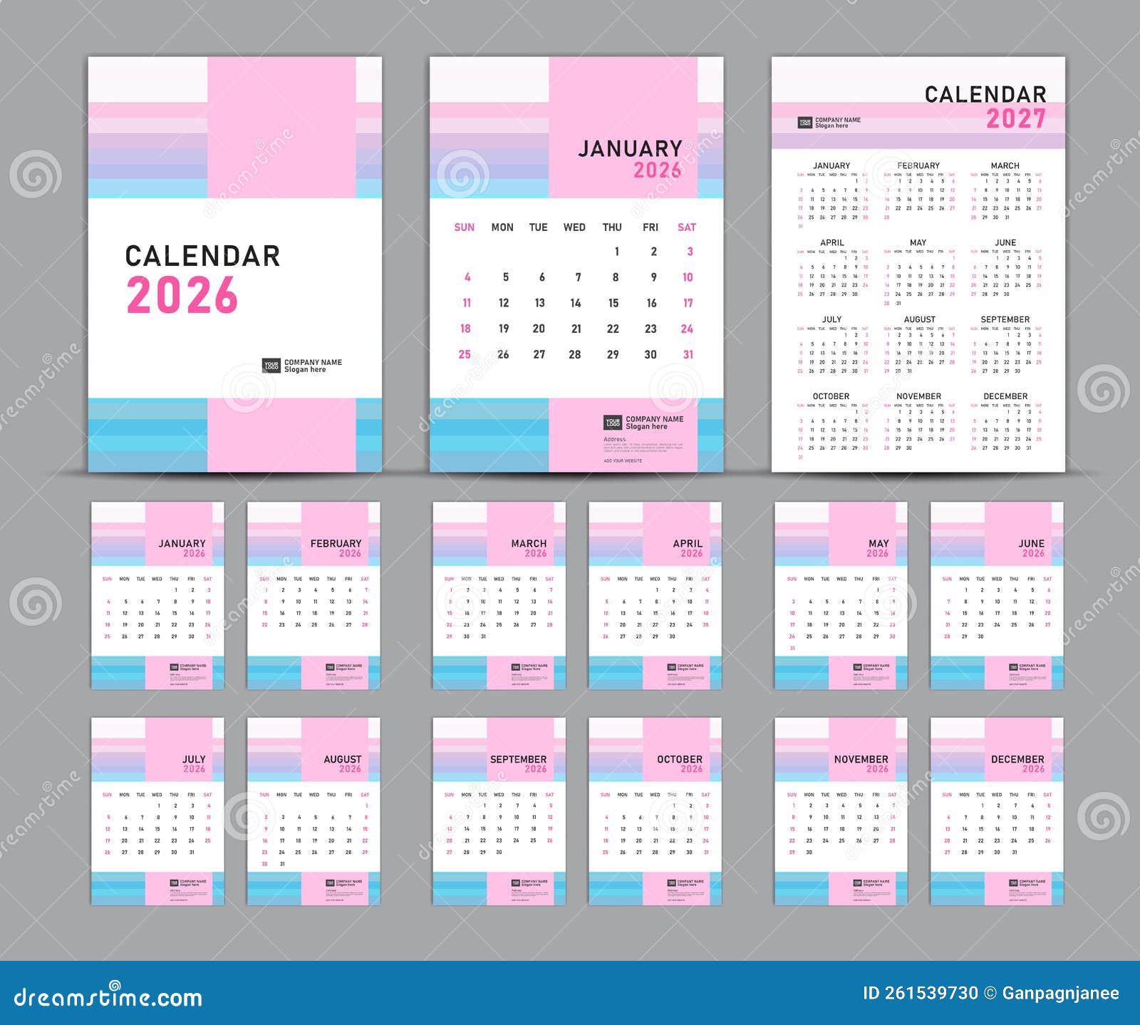 Calendar 2026 Template Set And 2027 Year Pastel Concept, Wall Calendar ...