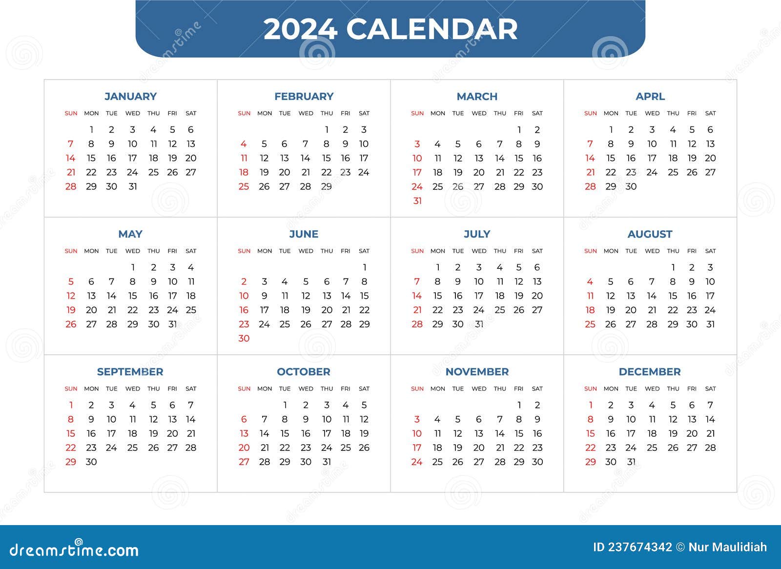 2024 Calendar Template in White Background Stock Vector - Illustration