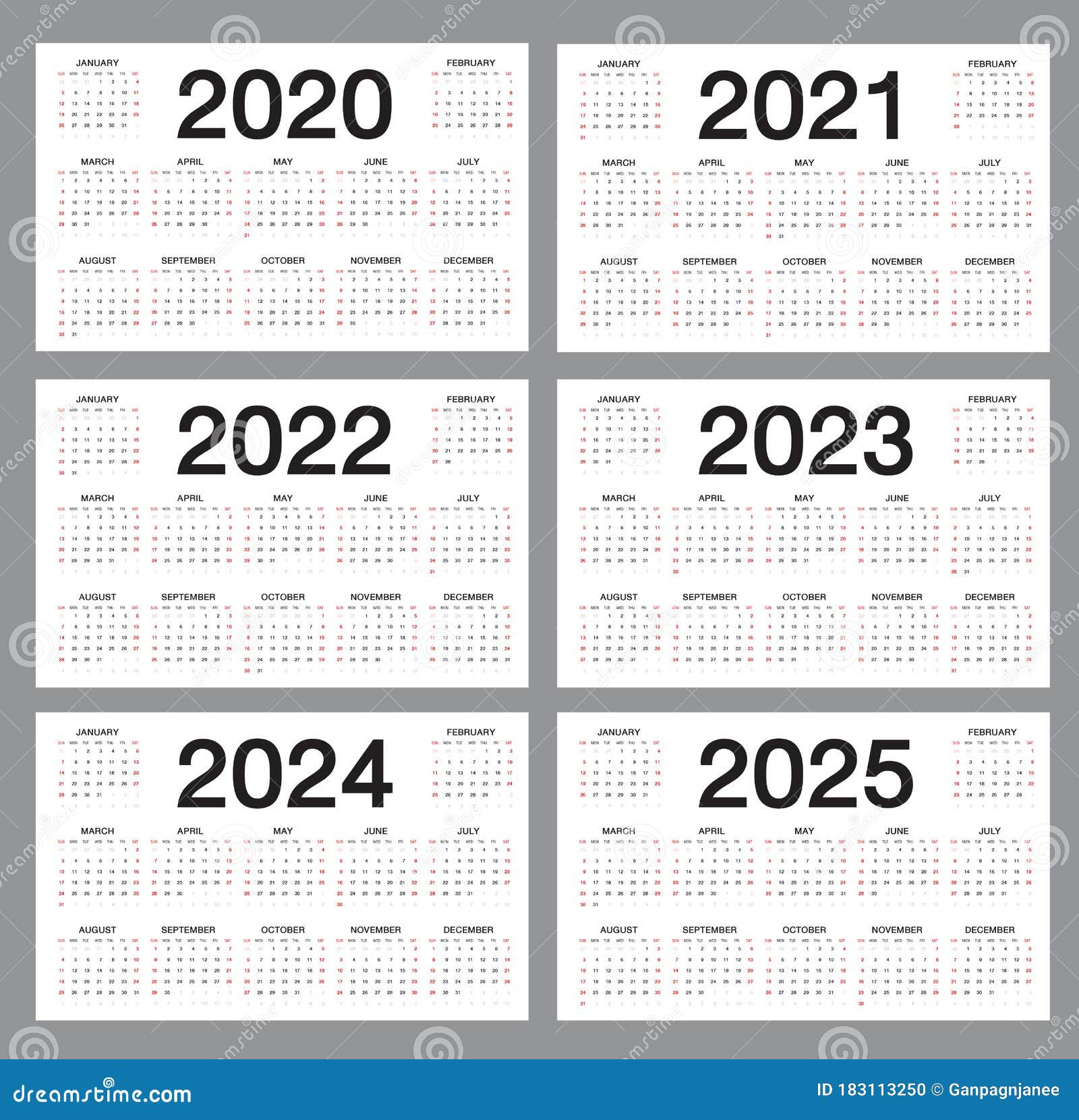 Simple 2025 Year Calendar Vector Illustration