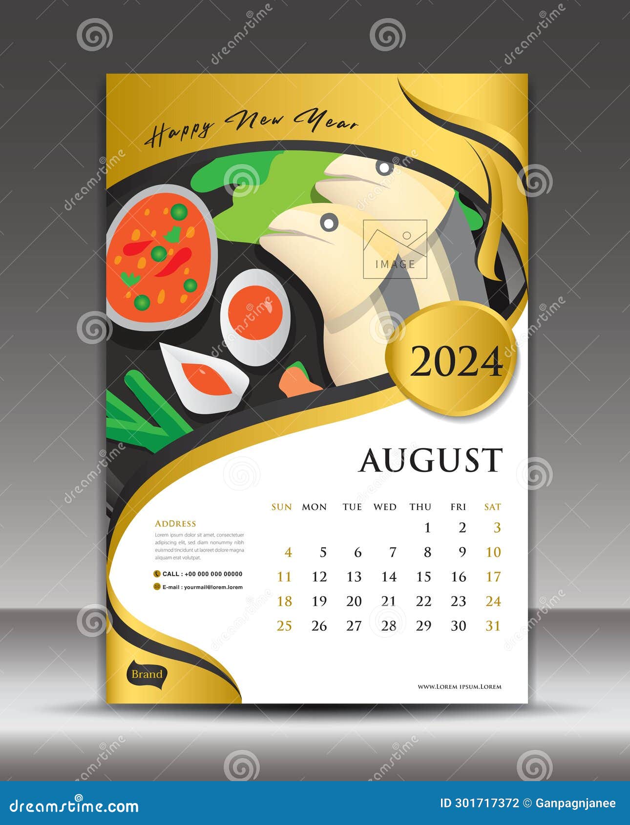 Calendar 2024 Template Thai Food Concept Vector, June Template, Desk