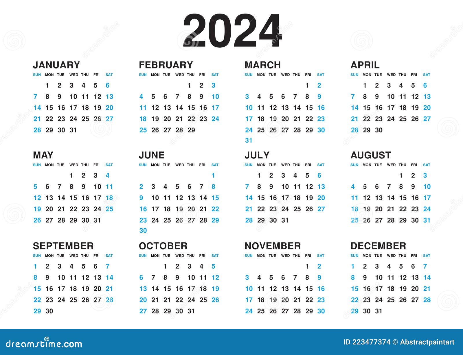 Calendar 2024 Template Vector, Simple Minimal Design, Planner 2024 Year,  Wall Calendar 2024 Year Stock Vector - Illustration of 2025, march:  223477374