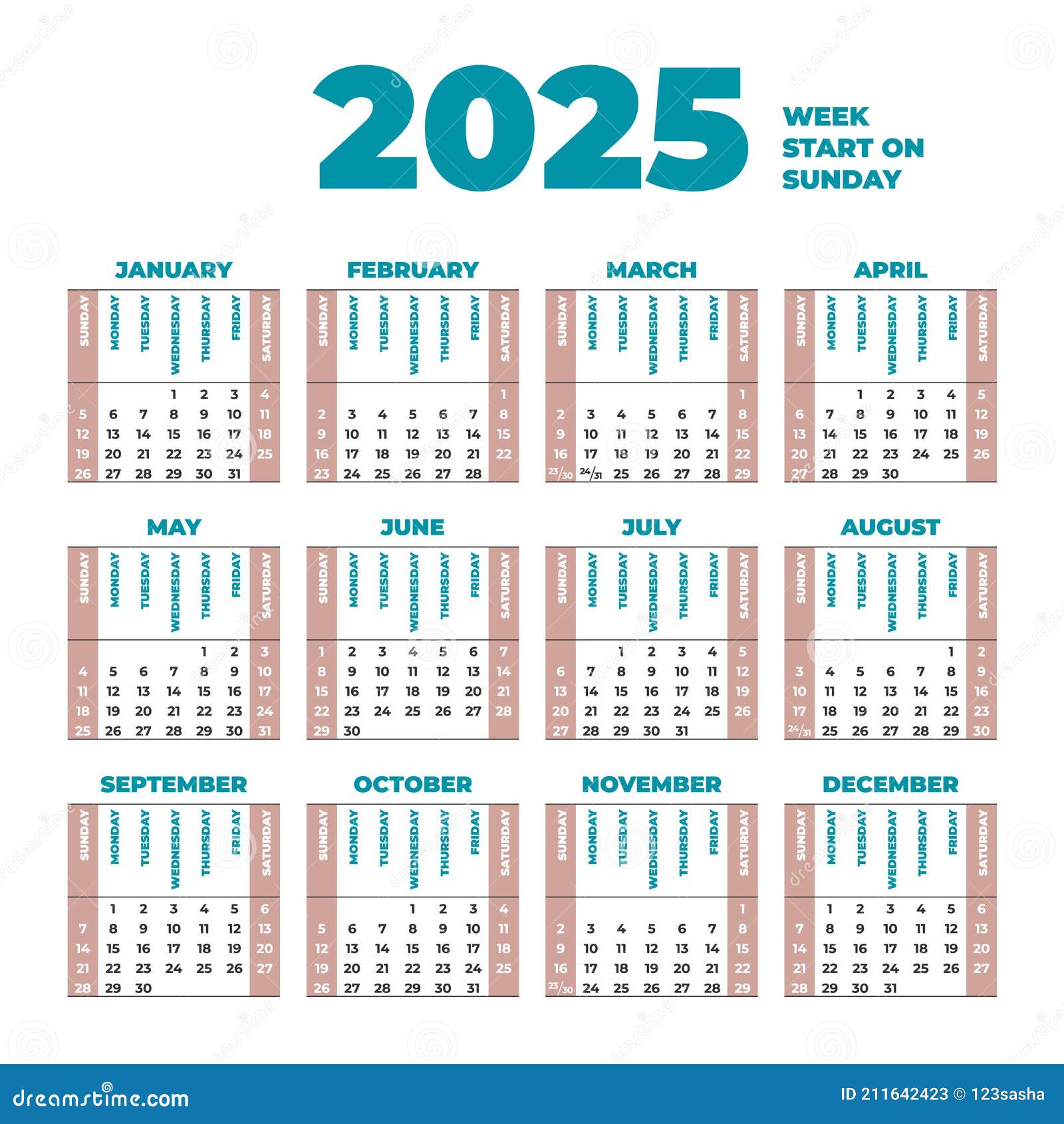 2025-calendar-template-with-weeks-start-on-sunday-stock-vector-illustration-of-date-2025