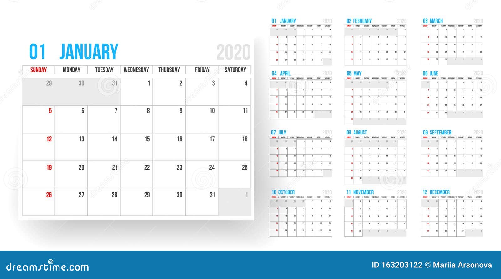 2020 Calendar Calendar Template On White Background Editable Vector File Available English And Sunday To Monday Stock Vector Illustration Of Grey Element 163203122