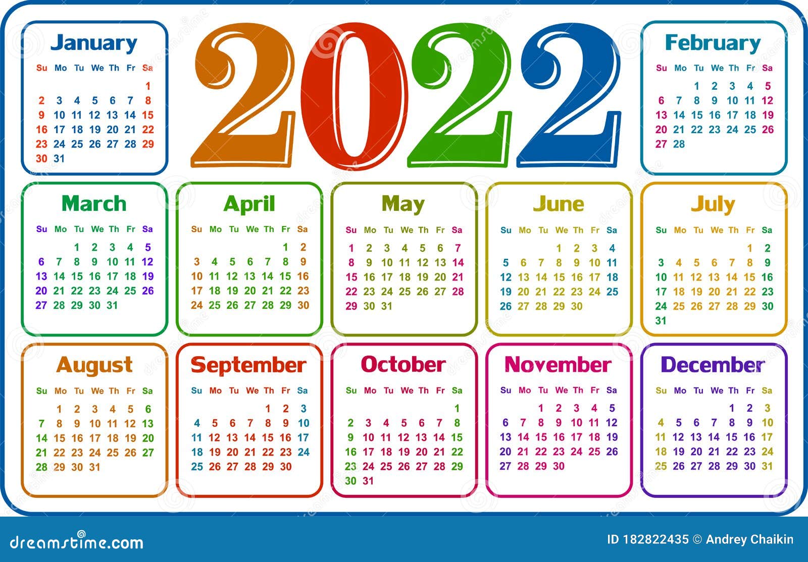 Calendar For 2022 Stock Vector Illustration Of 2022 182822435