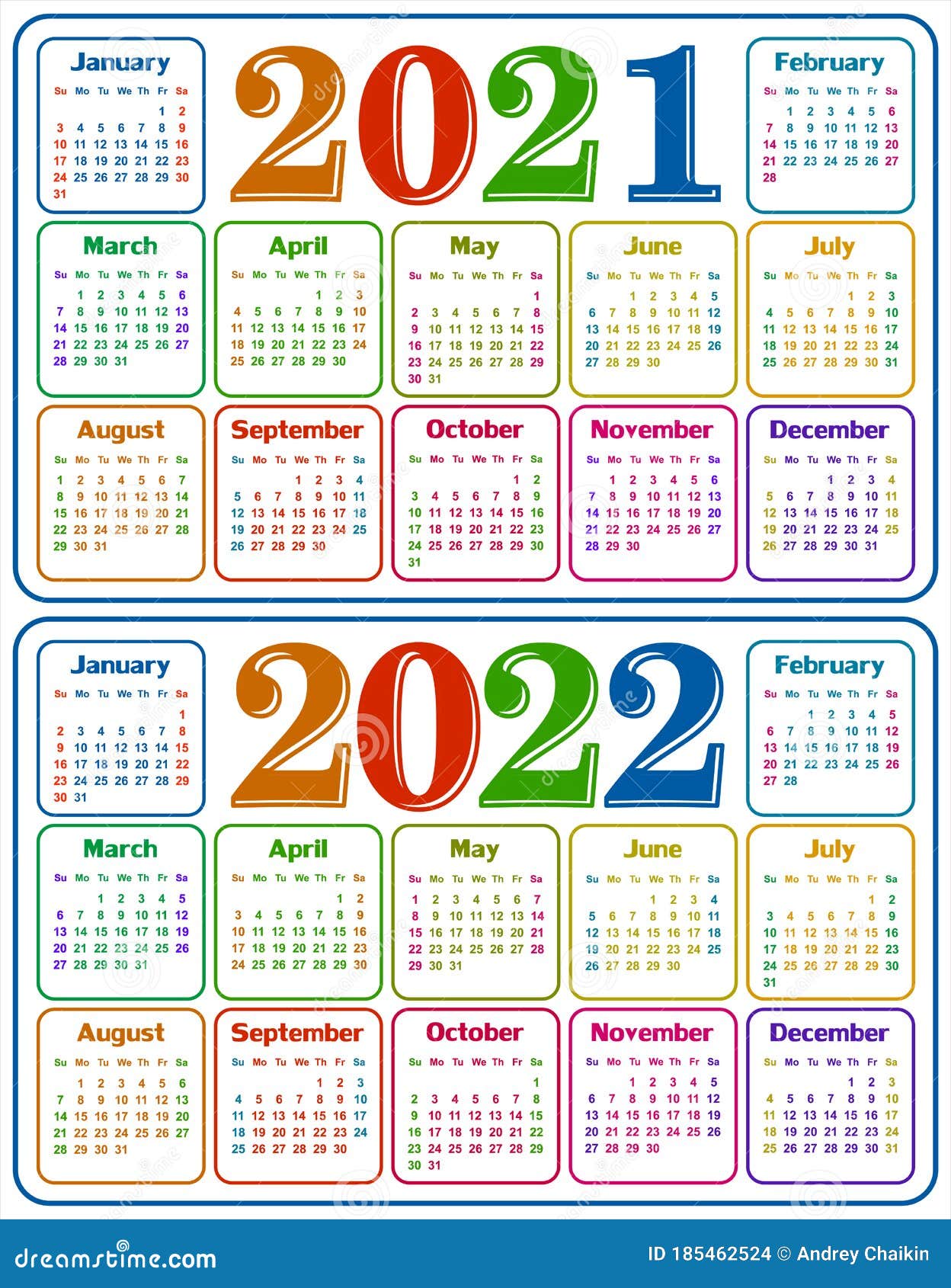 Calendar For 2021 And 2022. Stock Vector Illustration of