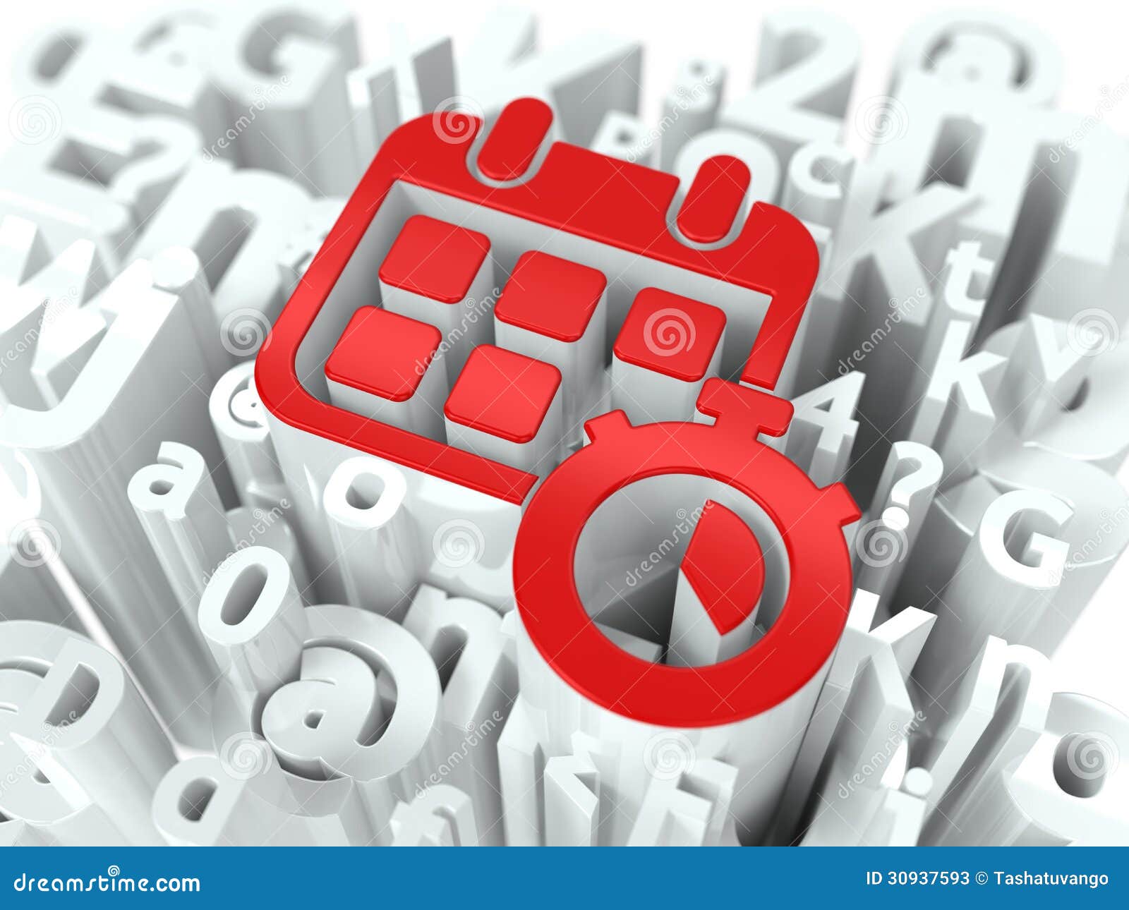 Calendar with Timer on Alphabet Background. Stock Illustration