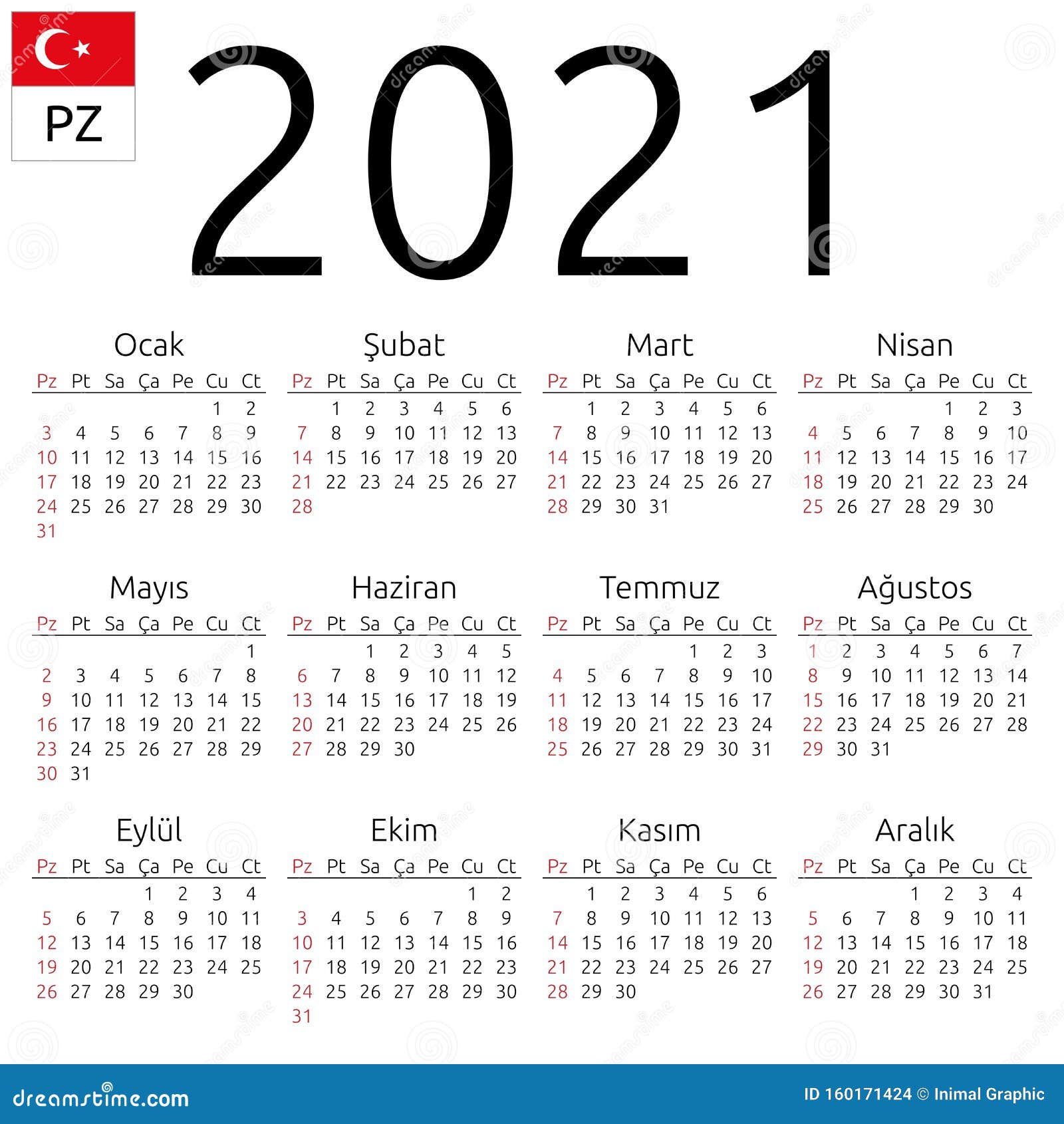 islamic calendar 2021 today date in pakistan Calendar 2021 Turkish Sunday Stock Vector Illustration Of Simple Holidays 160171424 islamic calendar 2021 today date in pakistan