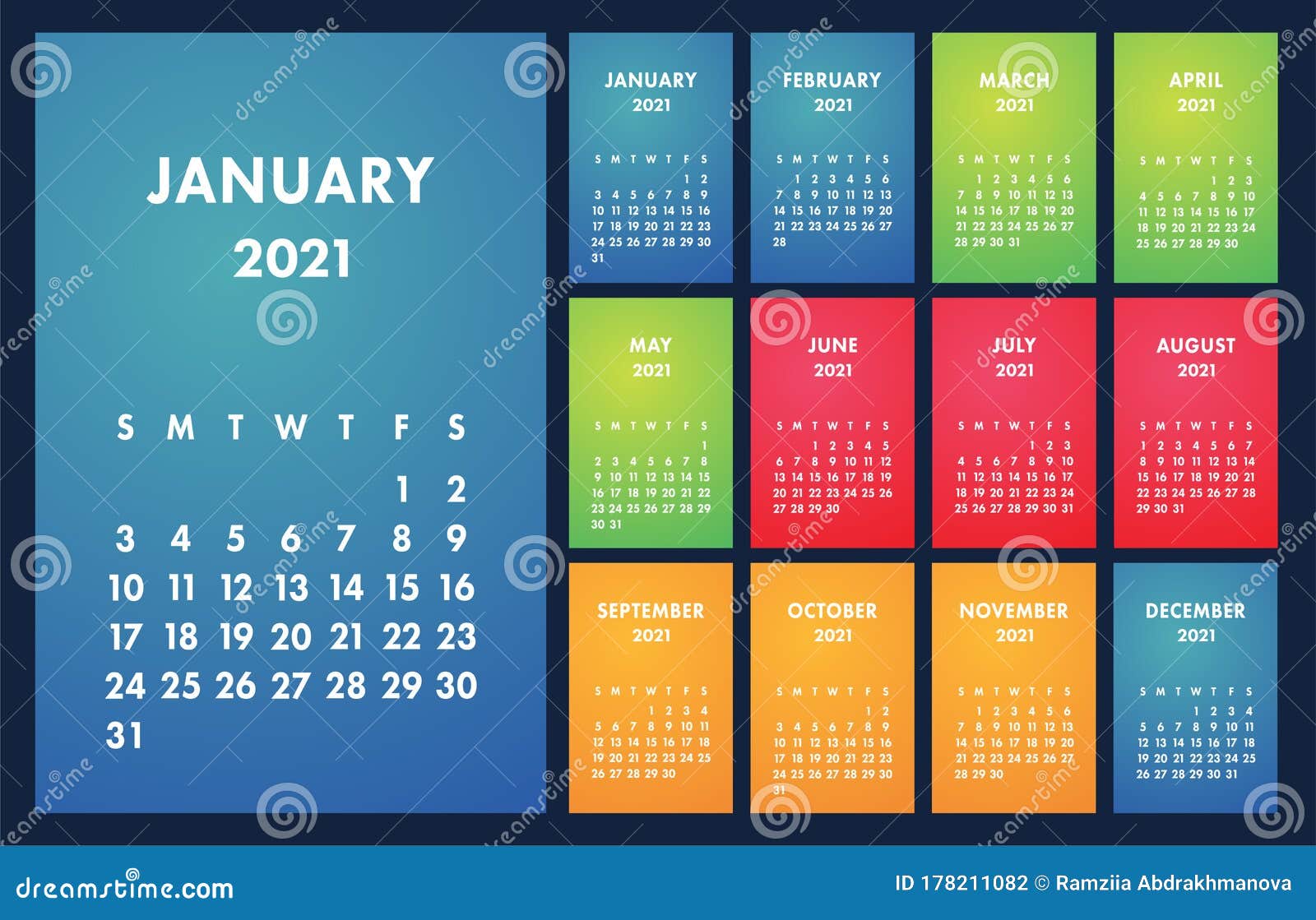 Calendar 2021 Vector Basic Grid. Simple Design Template ...