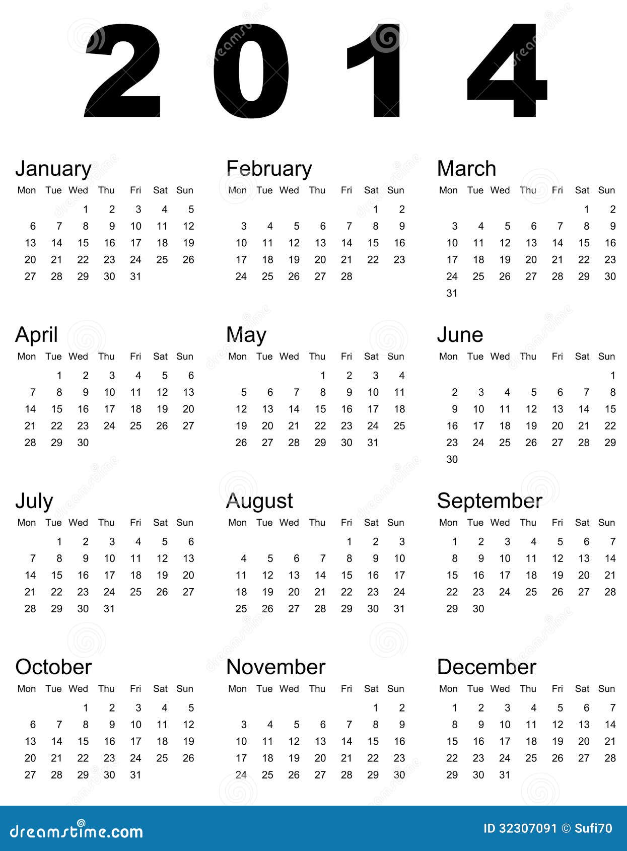 2014 Calendar stock vector. Illustration of months, time ...
