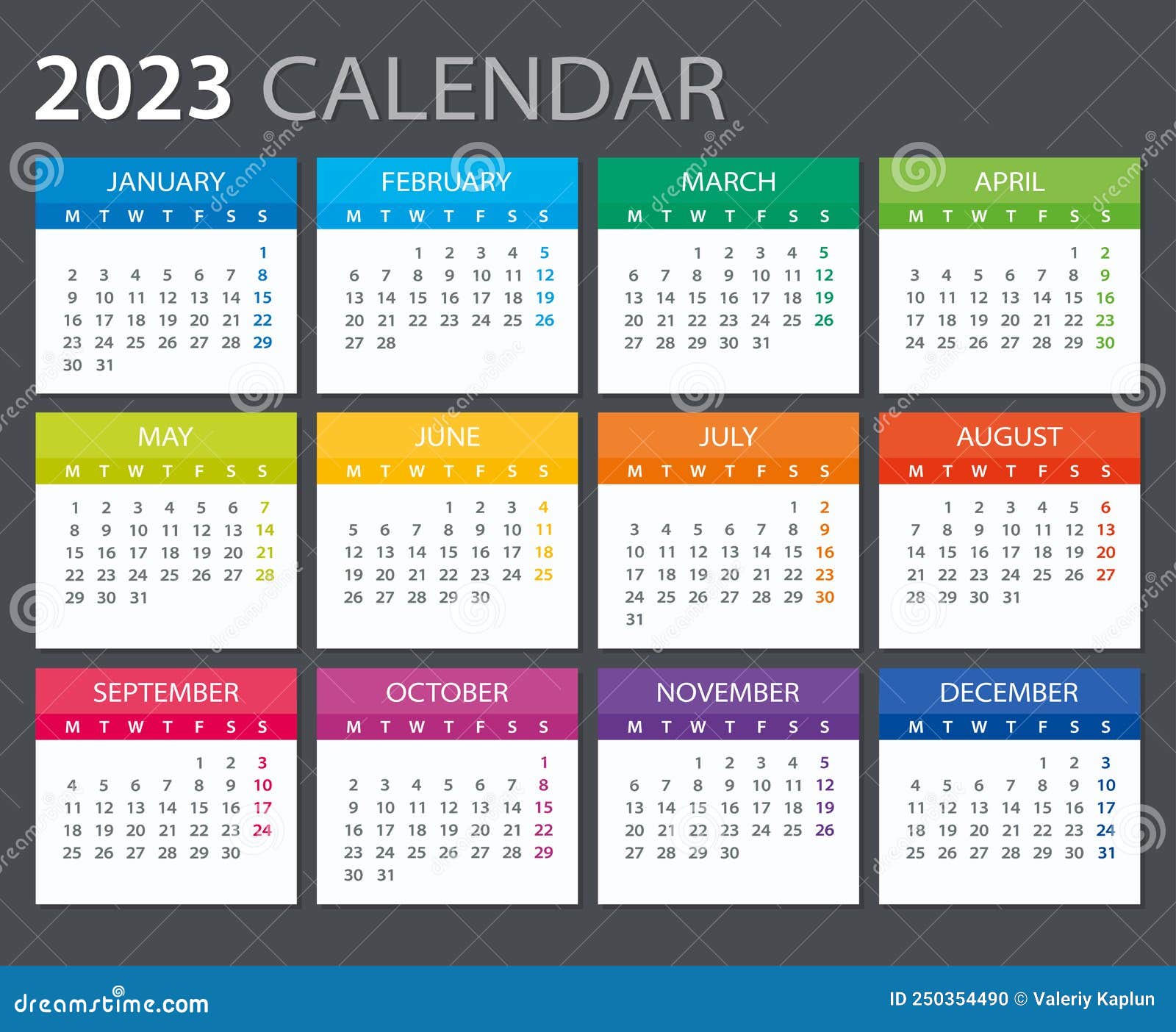 2023-calendar-vector-illustration-template-monday-to-sunday-stock