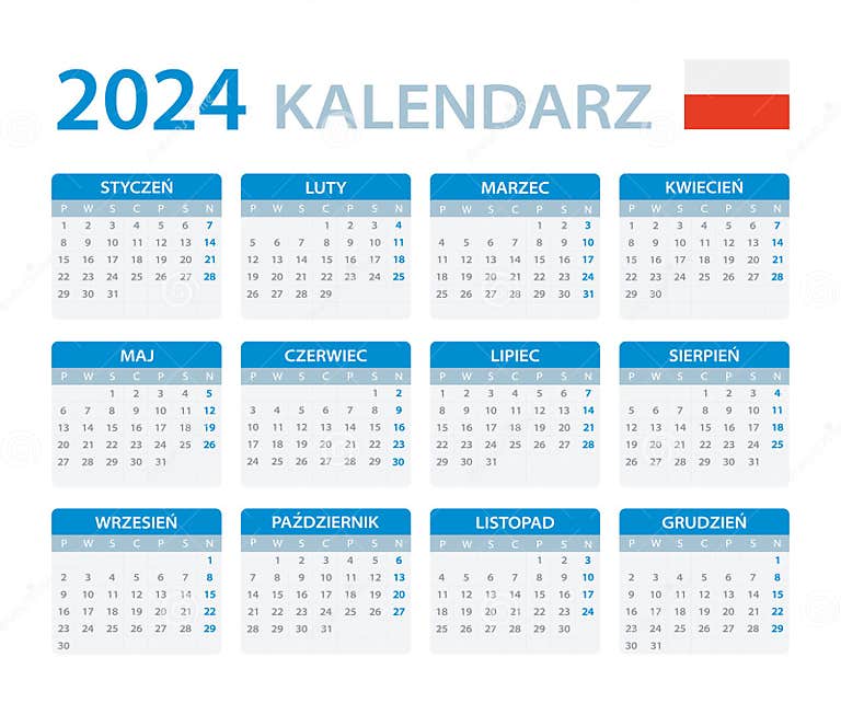 2024 Calendar - Vector Template Graphic Illustration - Poland Version ...