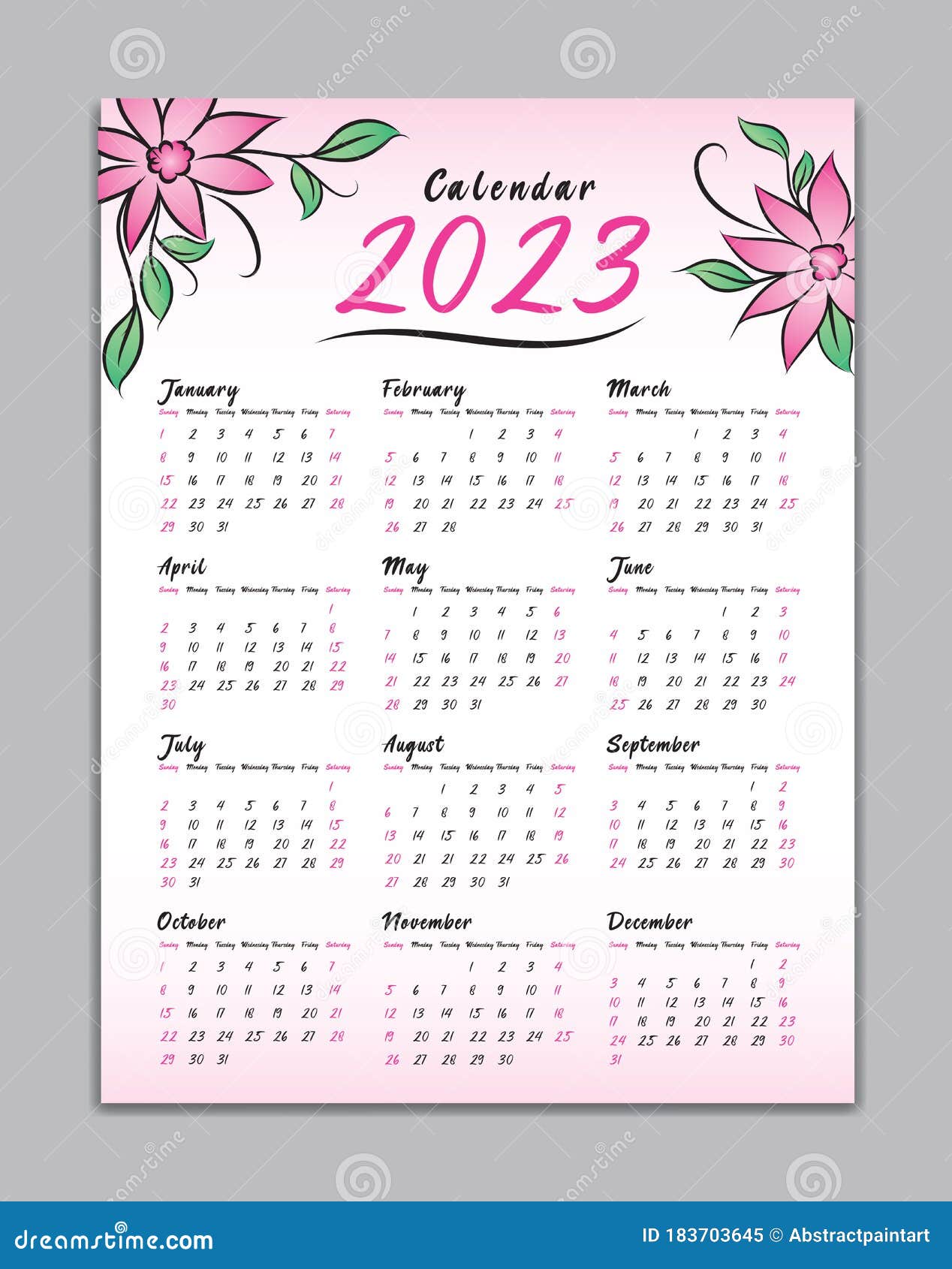 Calendar 2023 Vector Template Wall Calendar 2023 Simple Minimal